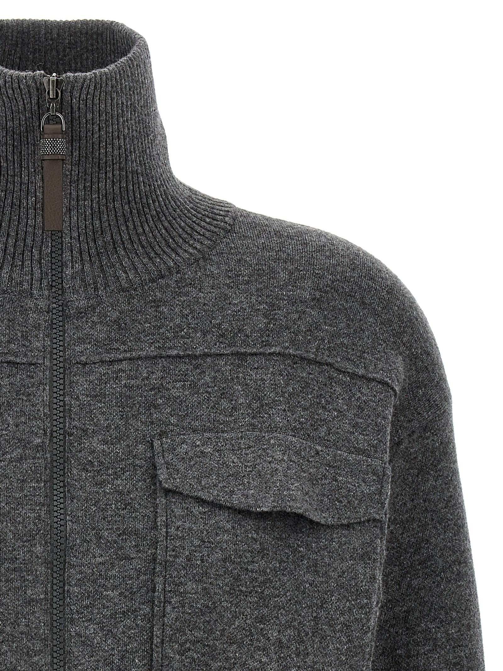 Brunello Cucinelli Brunello Cucinelli Shiny Zipper Pull Wool Cardigan