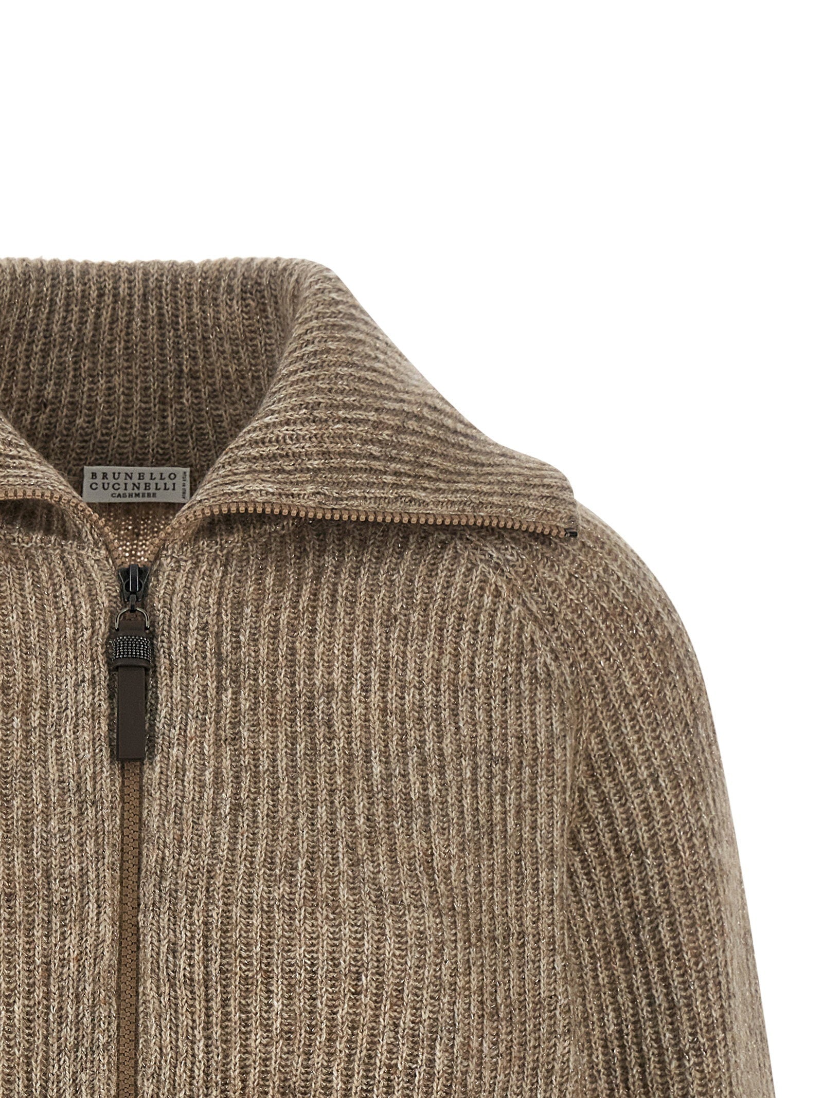 Brunello Cucinelli Brunello Cucinelli Shiny Zipper Pull Cardigan