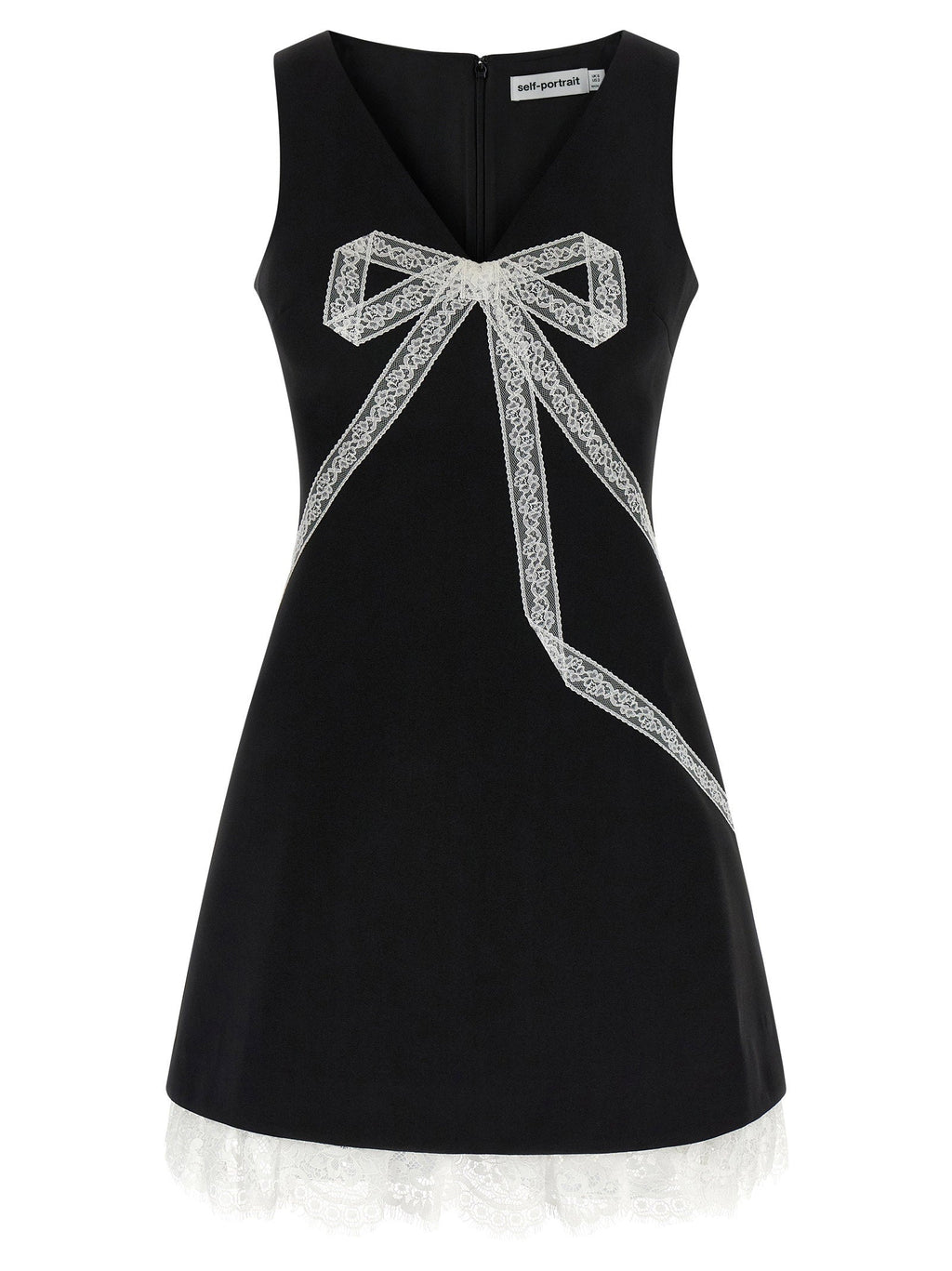 Self-Portrait Self-Portrait Black Crêpe Bow Lace Mini Dress
