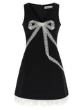 Self-Portrait Self-Portrait Black Crêpe Bow Lace Mini Dress