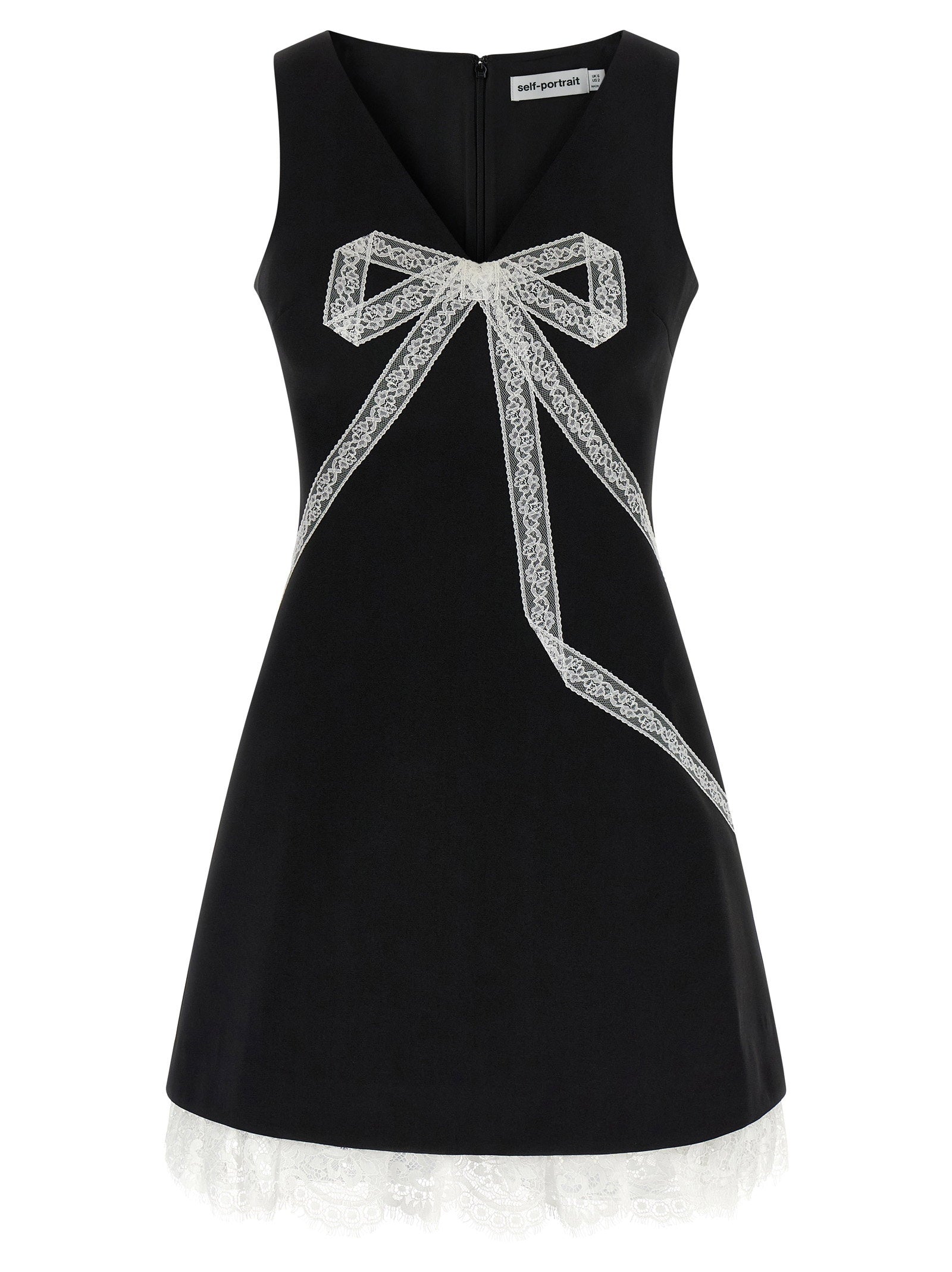 Self-Portrait Self-Portrait Black Crêpe Bow Lace Mini Dress