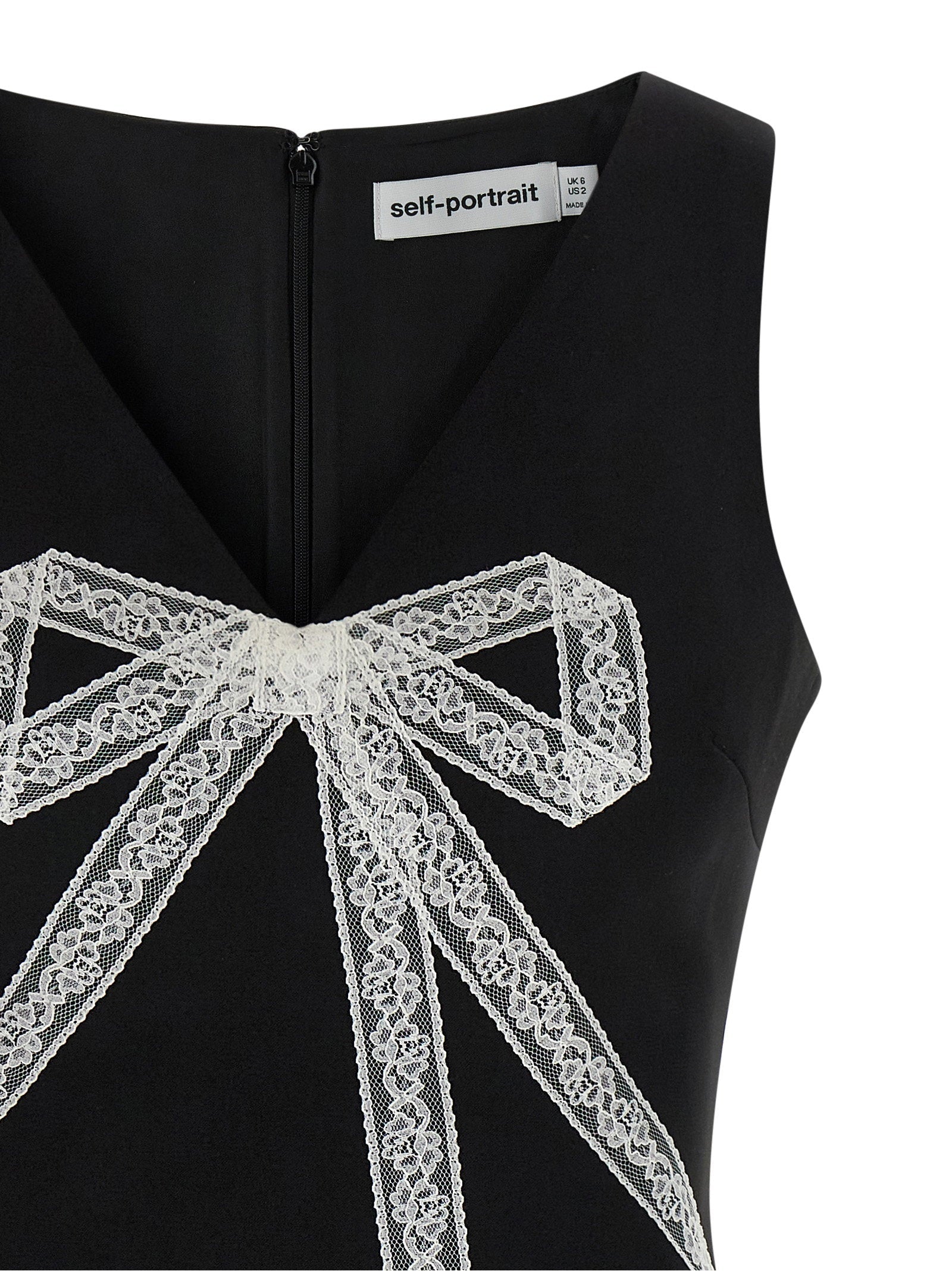 Self-Portrait Self-Portrait Black Crêpe Bow Lace Mini Dress