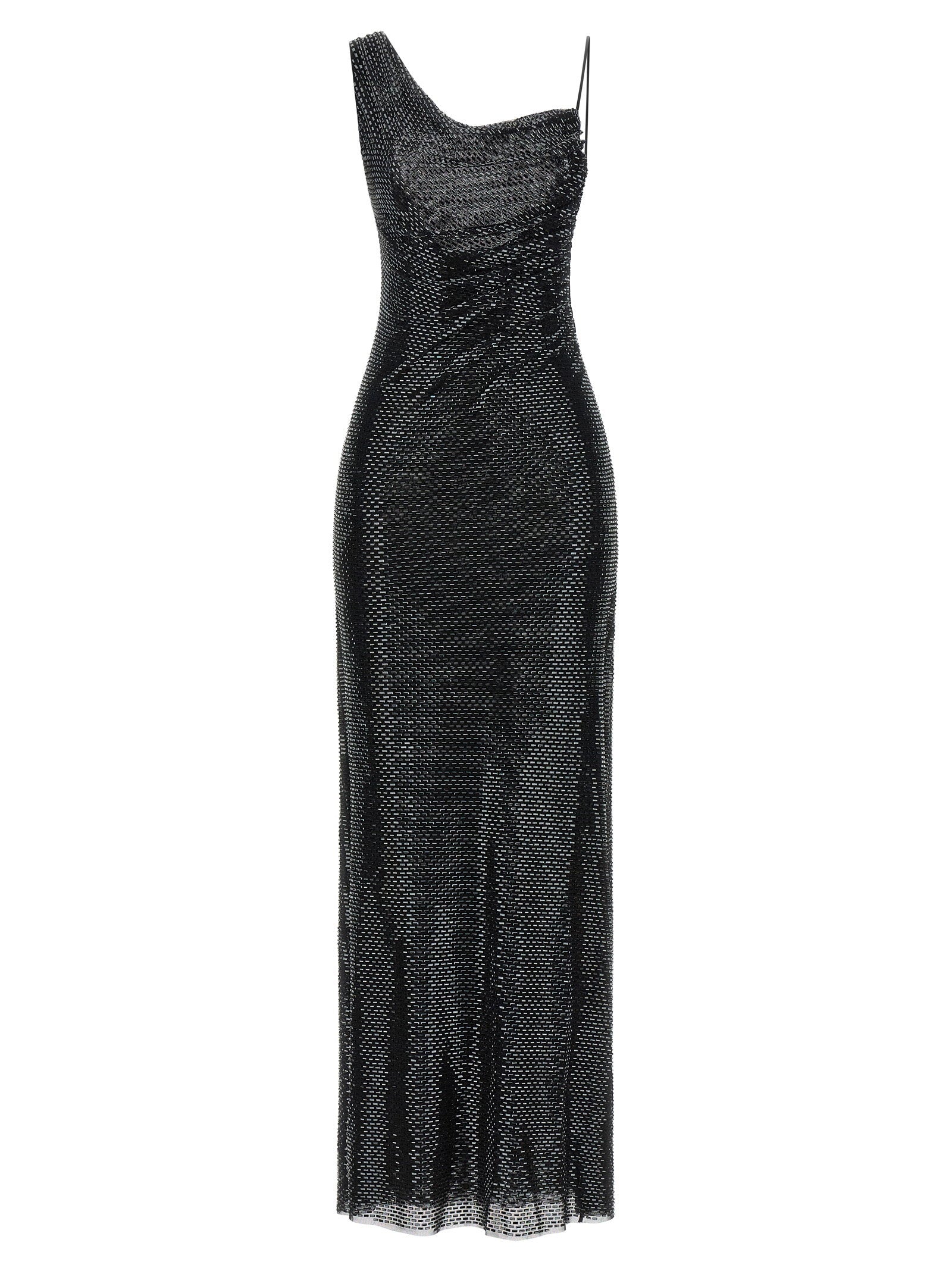Self-Portrait Self-Portrait Black Rhinestone Draped Maxi Dress