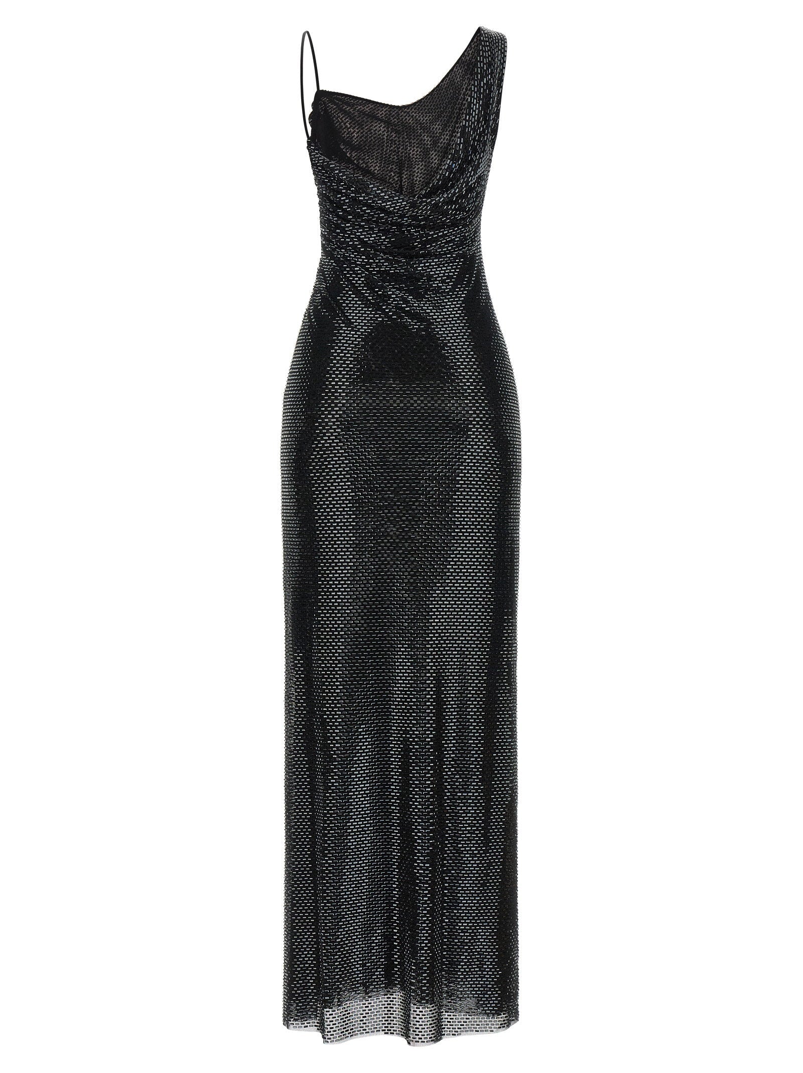 Self-Portrait Self-Portrait Black Rhinestone Draped Maxi Dress