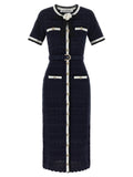 Self-Portrait Self-Portrait Navy Pointelle Knit Midi Dress