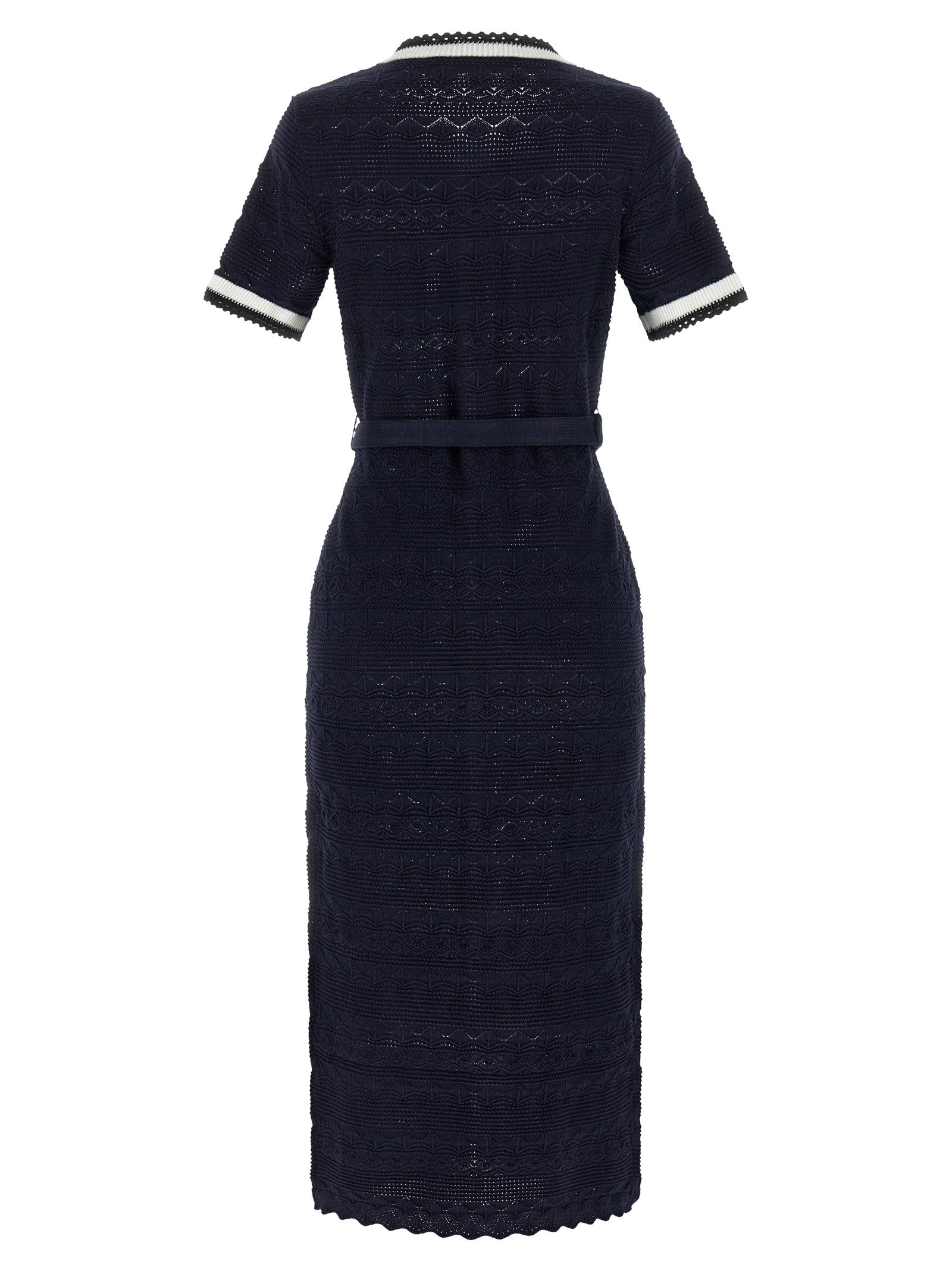 Self-Portrait Self-Portrait Navy Pointelle Knit Midi Dress