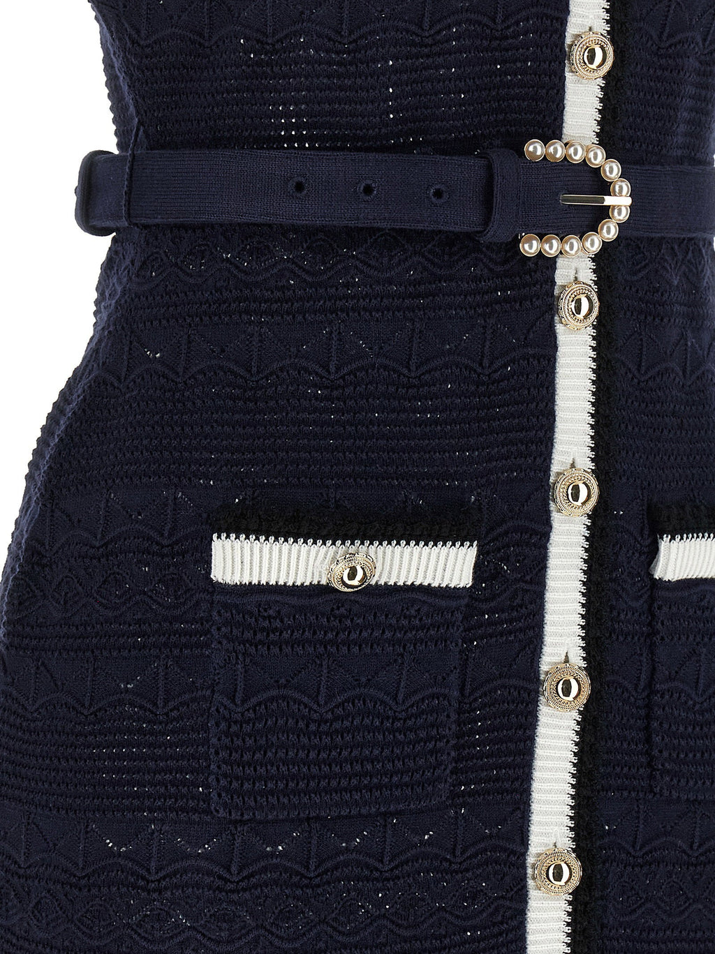 Self-Portrait Self-Portrait Navy Pointelle Knit Midi Dress