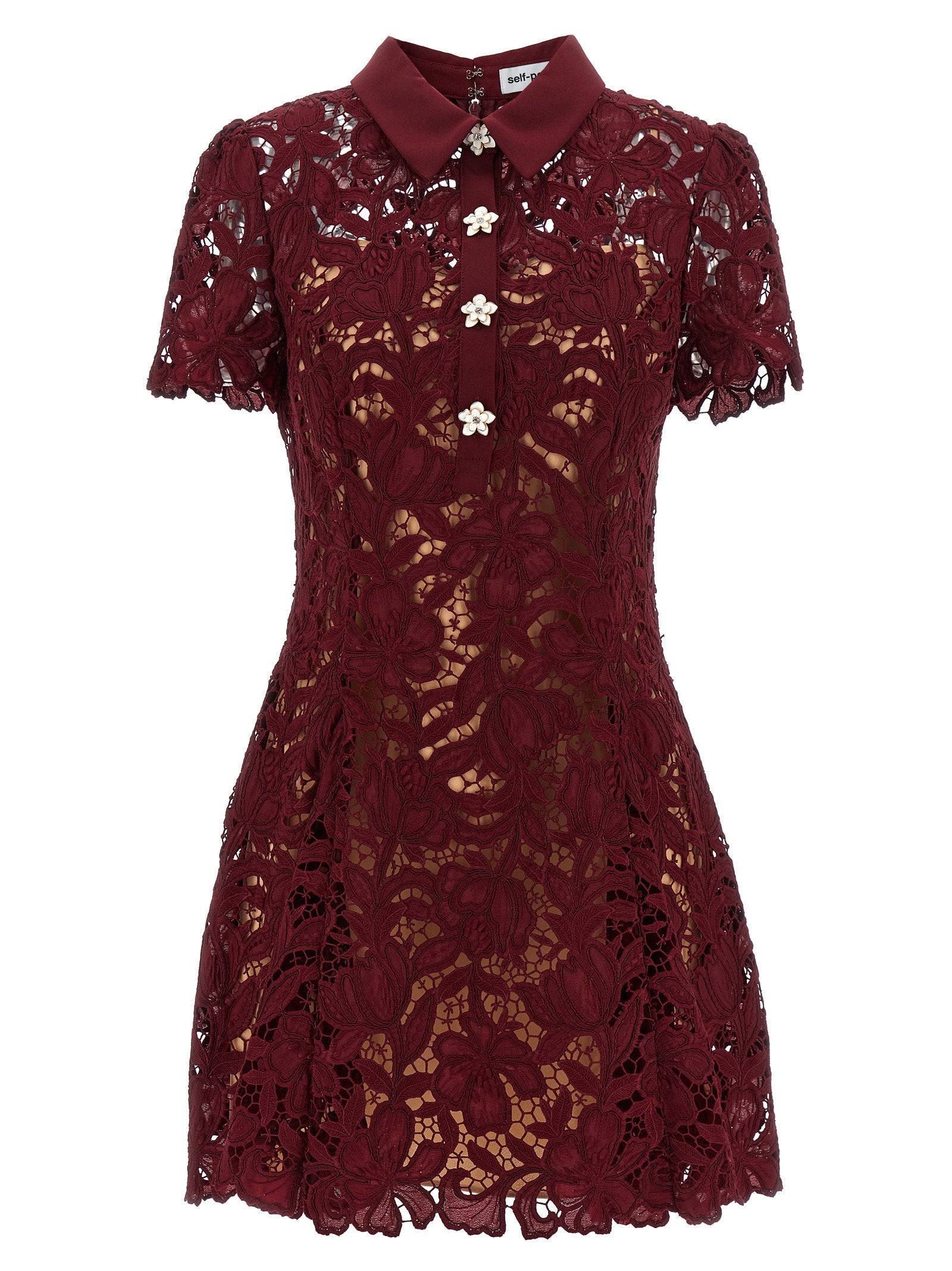 Self-Portrait Self-Portrait Burgundy Lace Mini Dress