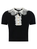 Self-Portrait Self-Portrait Black Knit Lace Collar Top