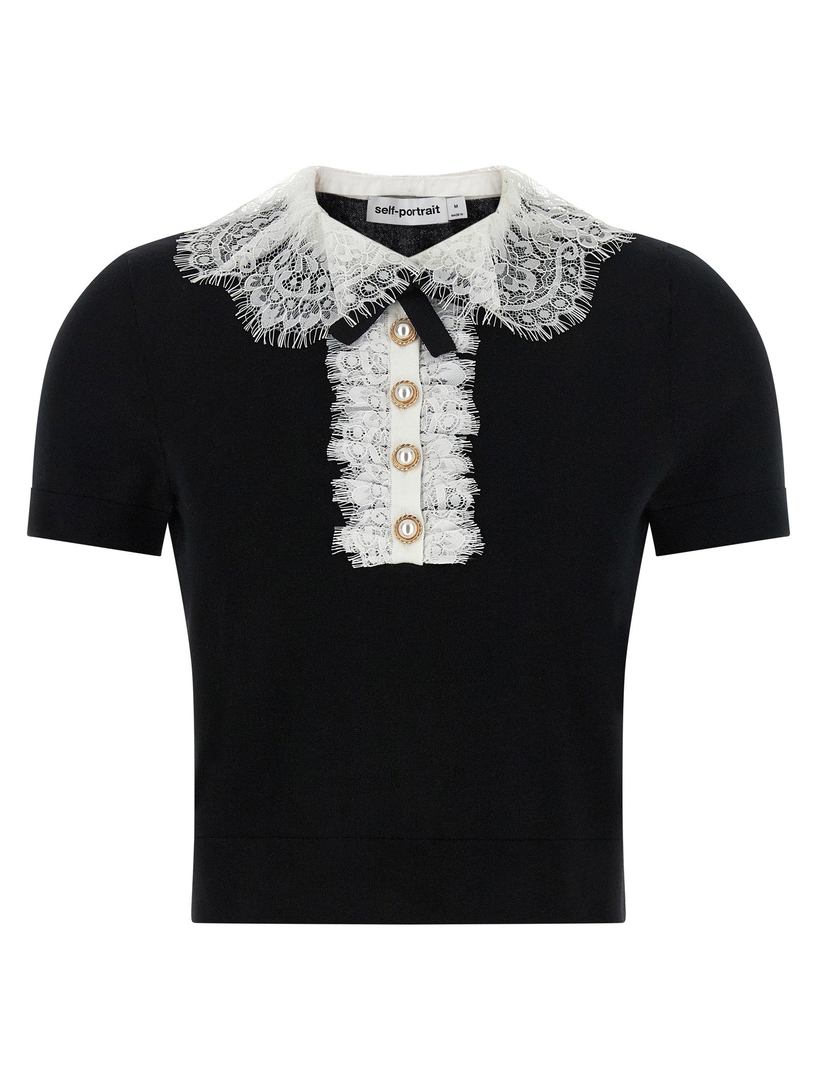 Self-Portrait Self-Portrait Black Knit Lace Collar Top