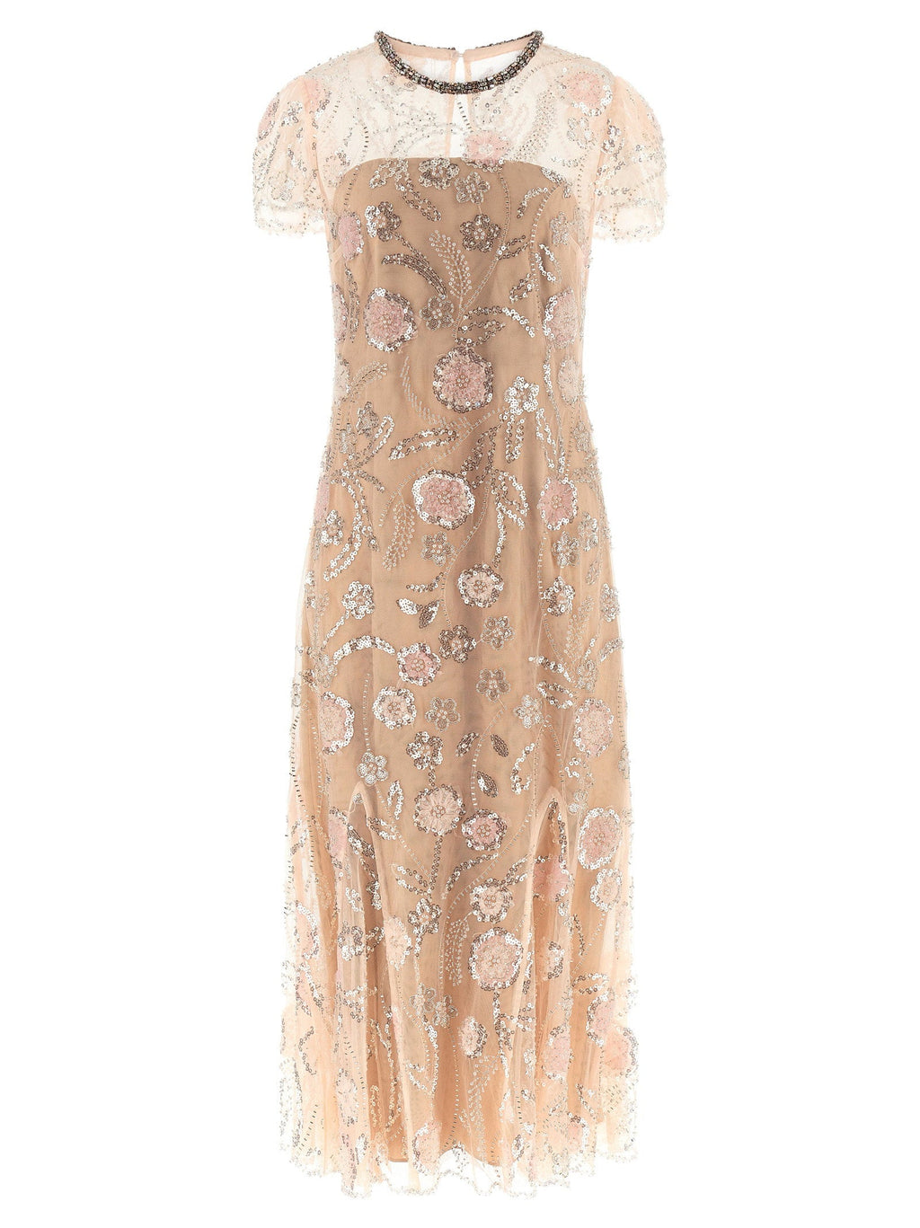 Self-Portrait Self-Portrait Pink Flower Sequin Embellished Midi Dress