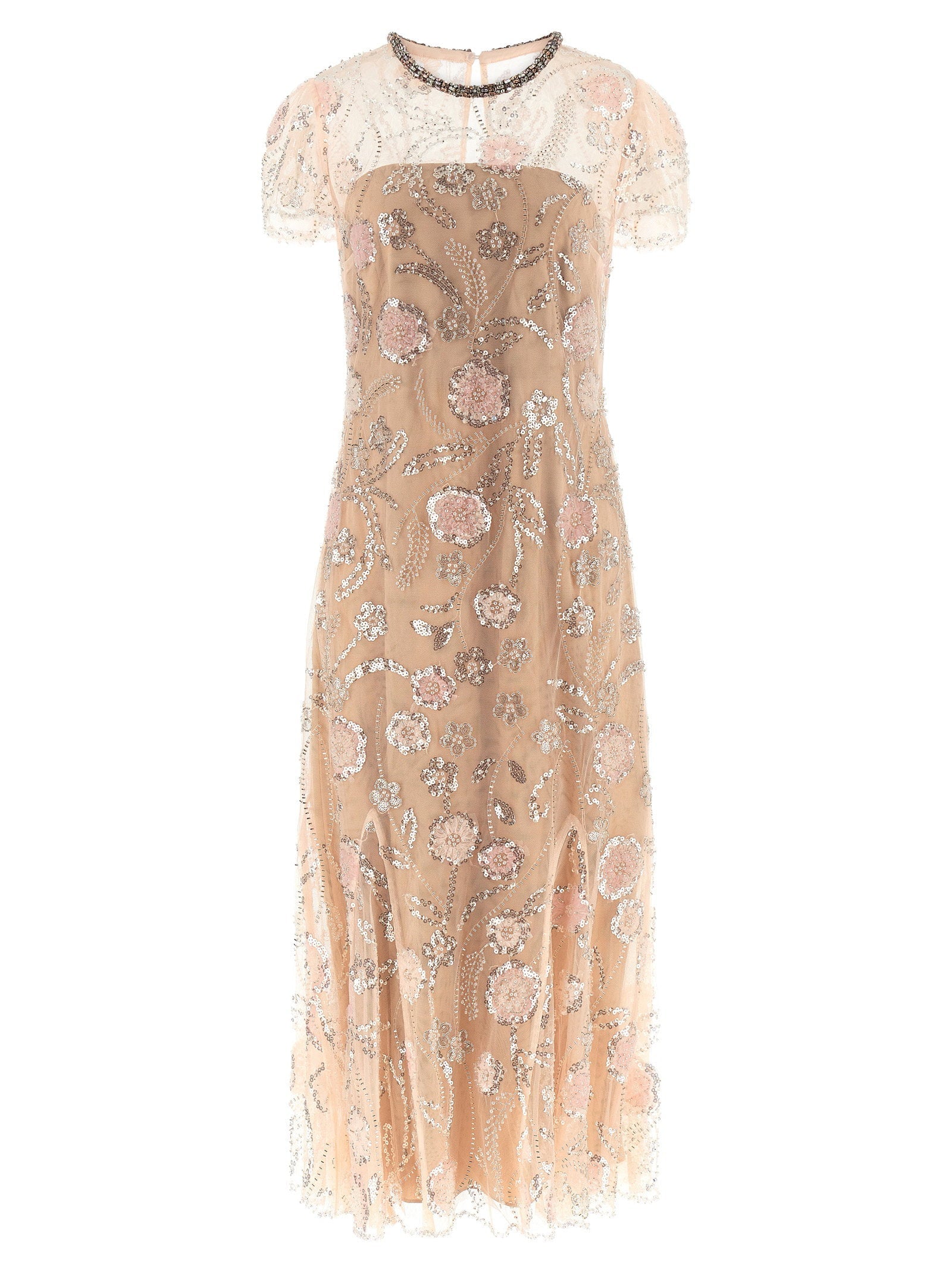 Self-Portrait Self-Portrait Pink Flower Sequin Embellished Midi Dress