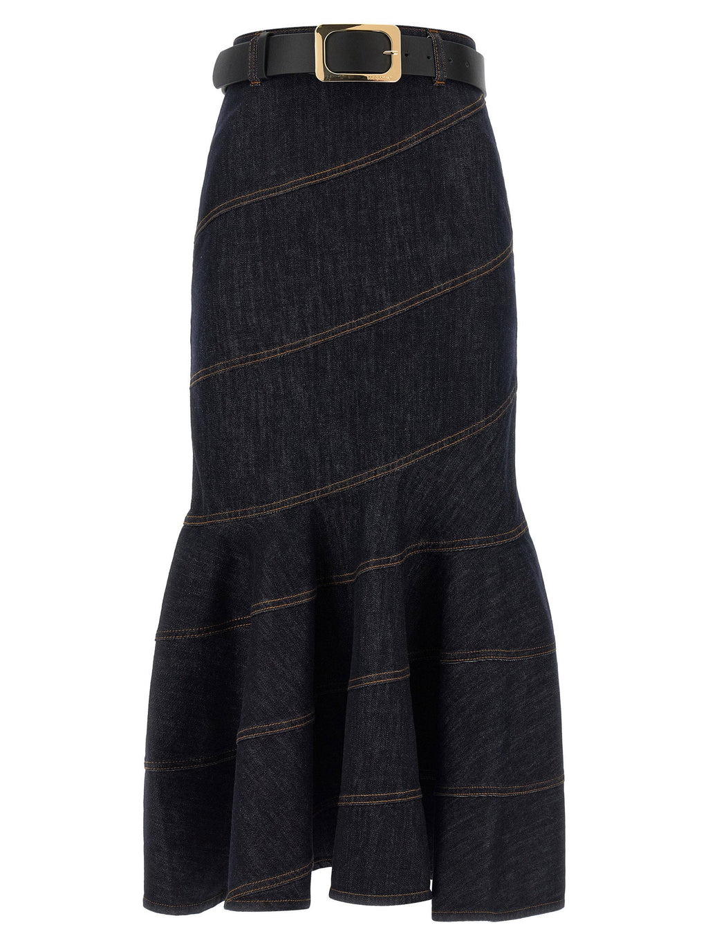 Self-Portrait Self-Portrait Indigo Denim Belted Midi Skirt