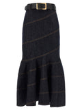 Self-Portrait Self-Portrait Indigo Denim Belted Midi Skirt