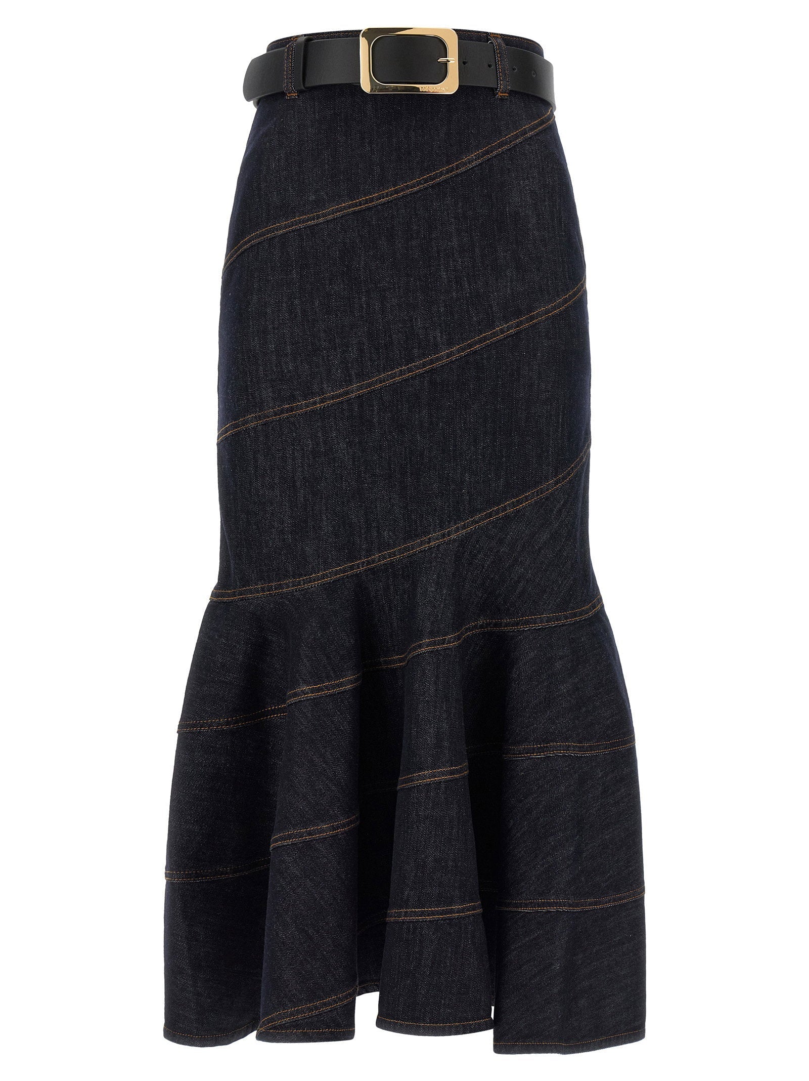 Self-Portrait Self-Portrait Indigo Denim Belted Midi Skirt