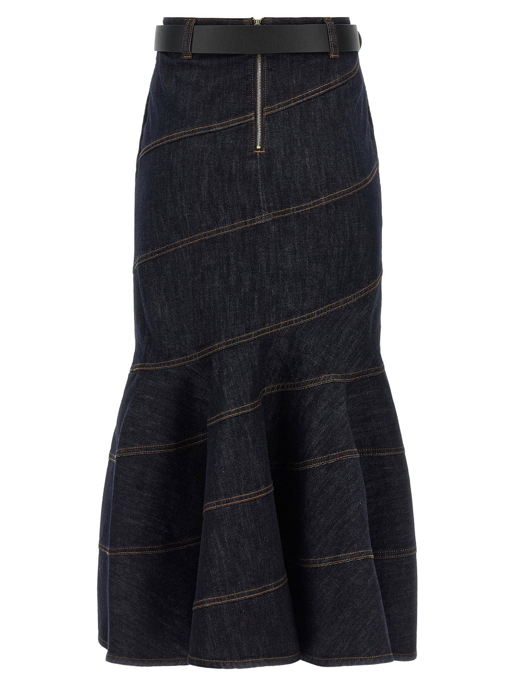 Self-Portrait Self-Portrait Indigo Denim Belted Midi Skirt
