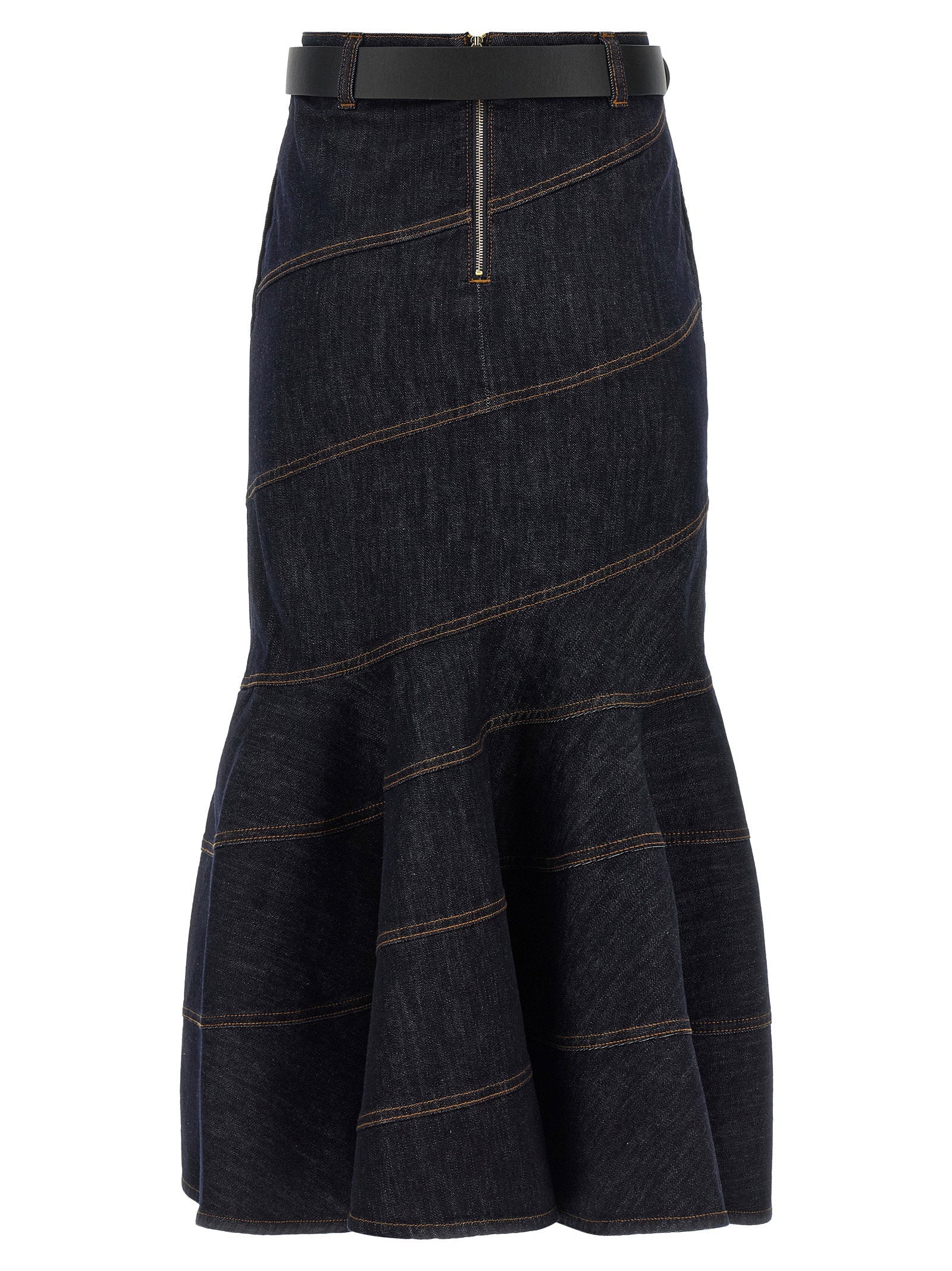 Self-Portrait Self-Portrait Indigo Denim Belted Midi Skirt