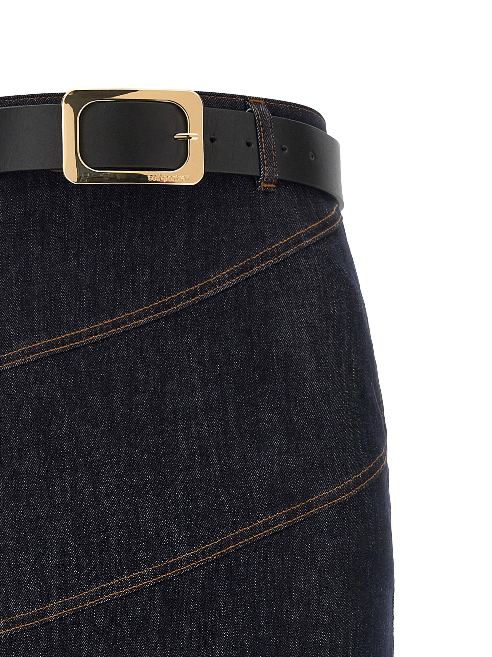 Self-Portrait Self-Portrait Indigo Denim Belted Midi Skirt