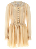 Self-Portrait Self-Portrait Tan Pleated Georgette Mini Dress