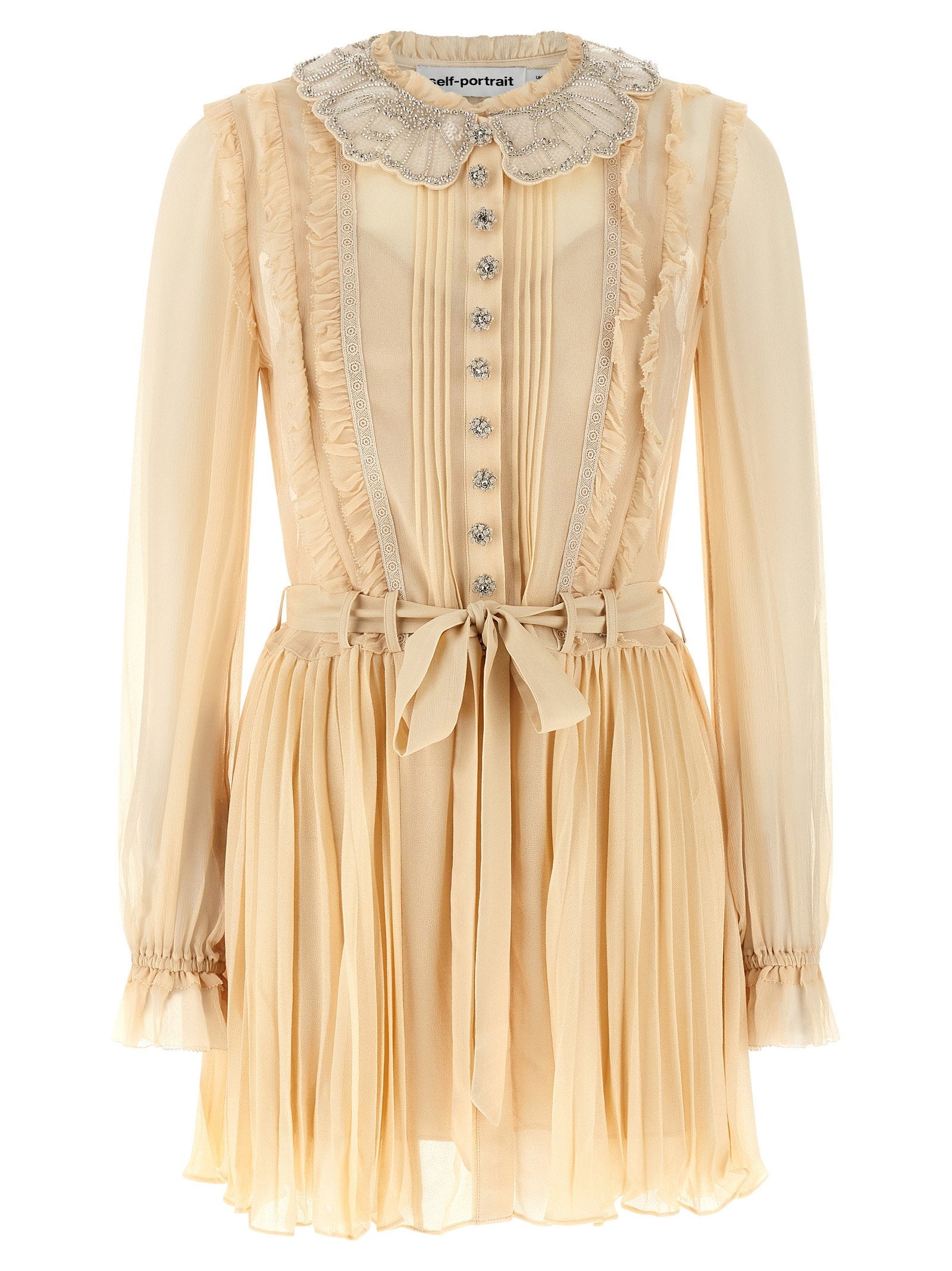 Self-Portrait Self-Portrait Tan Pleated Georgette Mini Dress