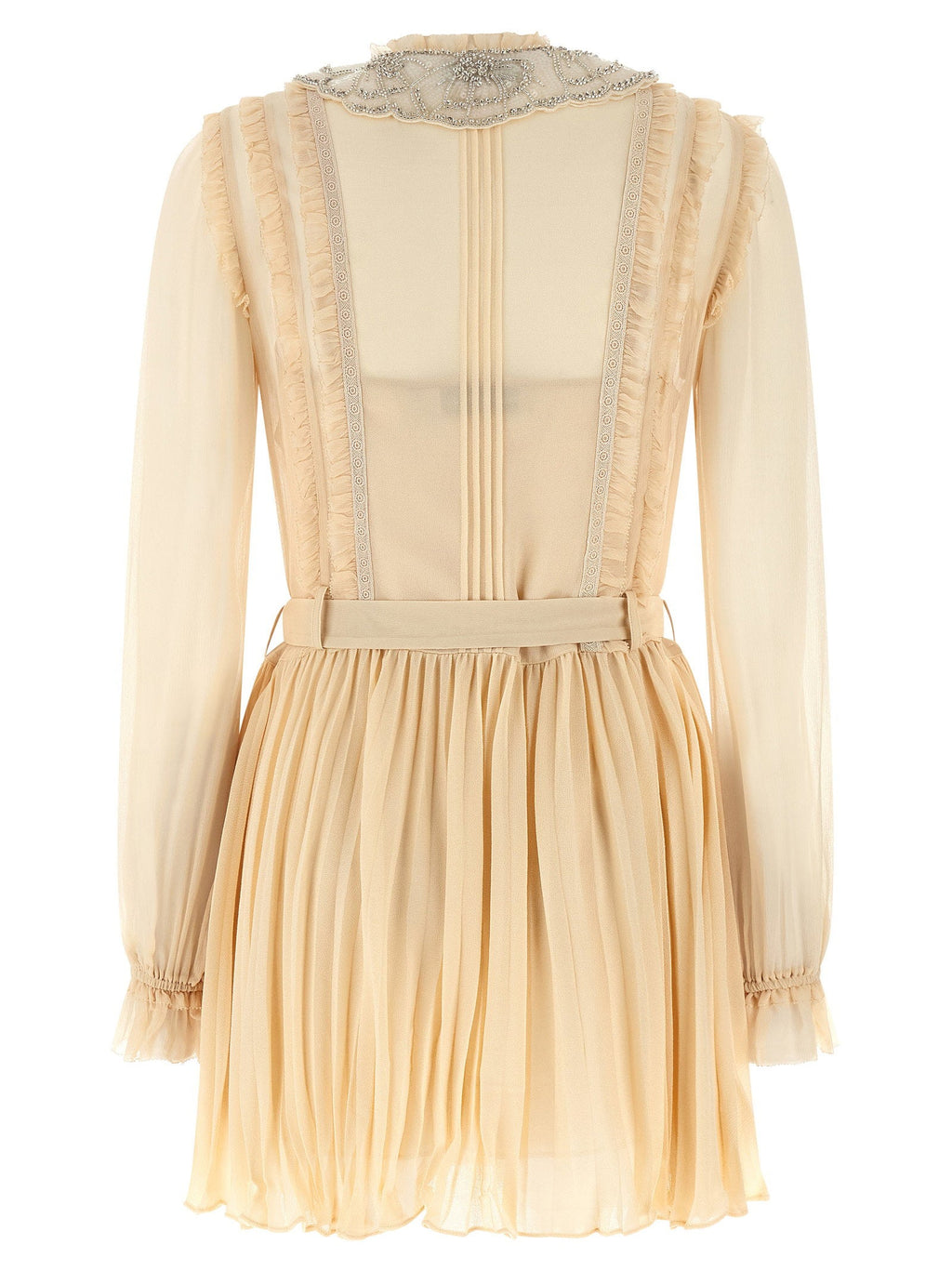 Self-Portrait Self-Portrait Tan Pleated Georgette Mini Dress