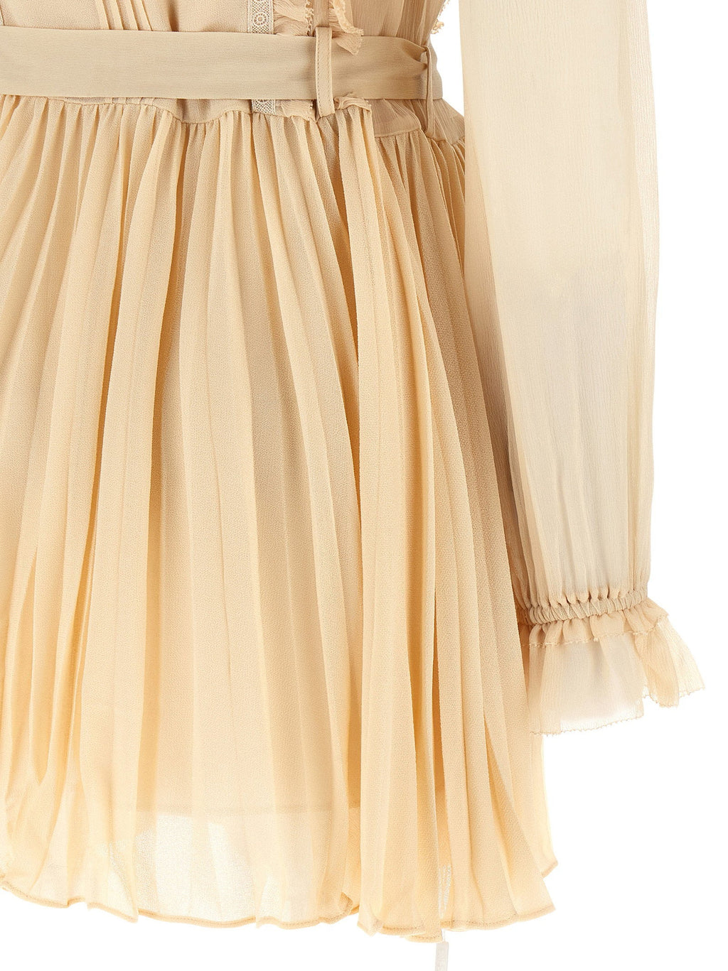 Self-Portrait Self-Portrait Tan Pleated Georgette Mini Dress