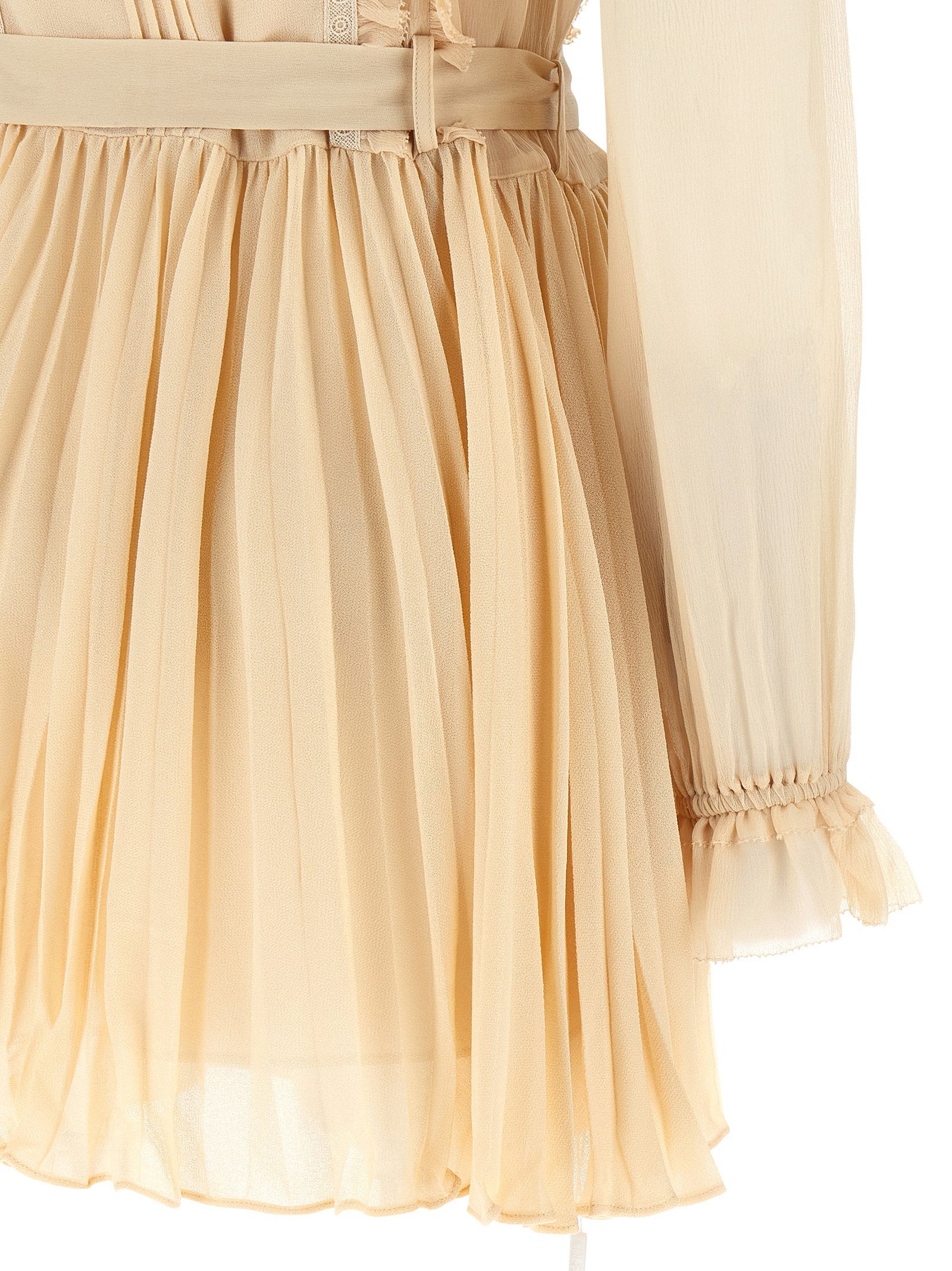 Self-Portrait Self-Portrait Tan Pleated Georgette Mini Dress