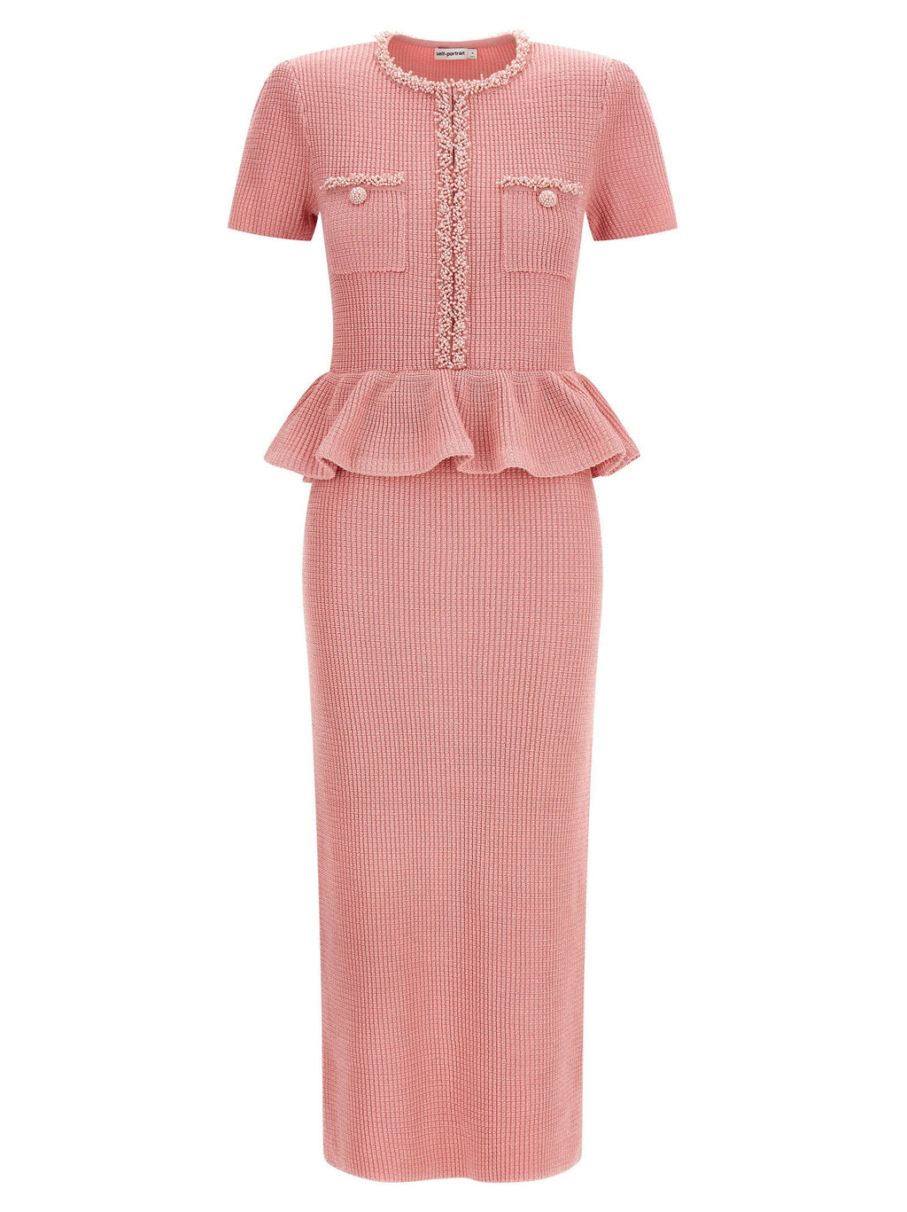 Self-Portrait Self-Portrait Pink Peplum Knit Midi Dress