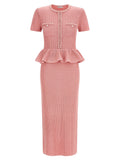Self-Portrait Self-Portrait Pink Peplum Knit Midi Dress