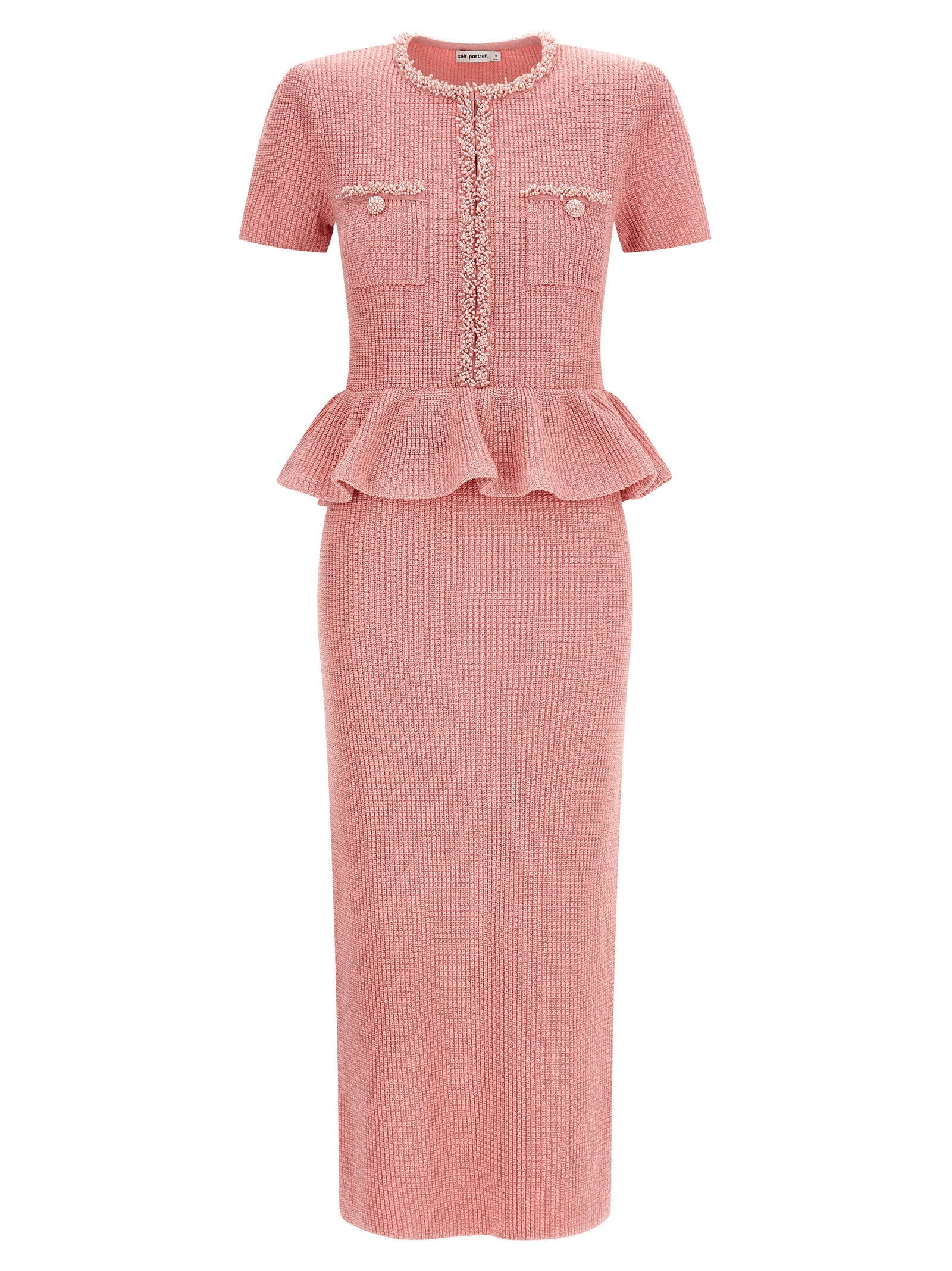 Self-Portrait Self-Portrait Pink Peplum Knit Midi Dress