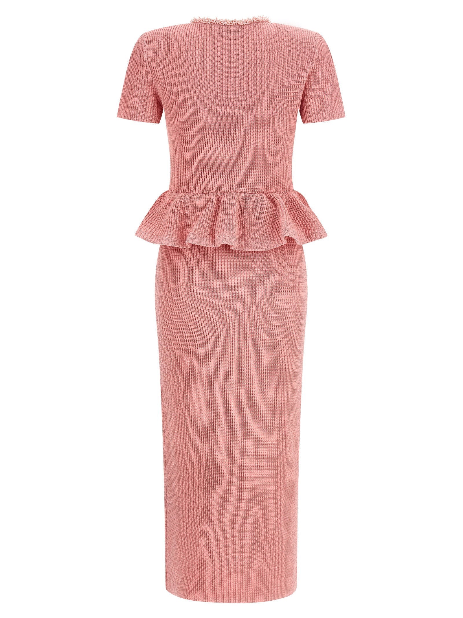 Self-Portrait Self-Portrait Pink Peplum Knit Midi Dress