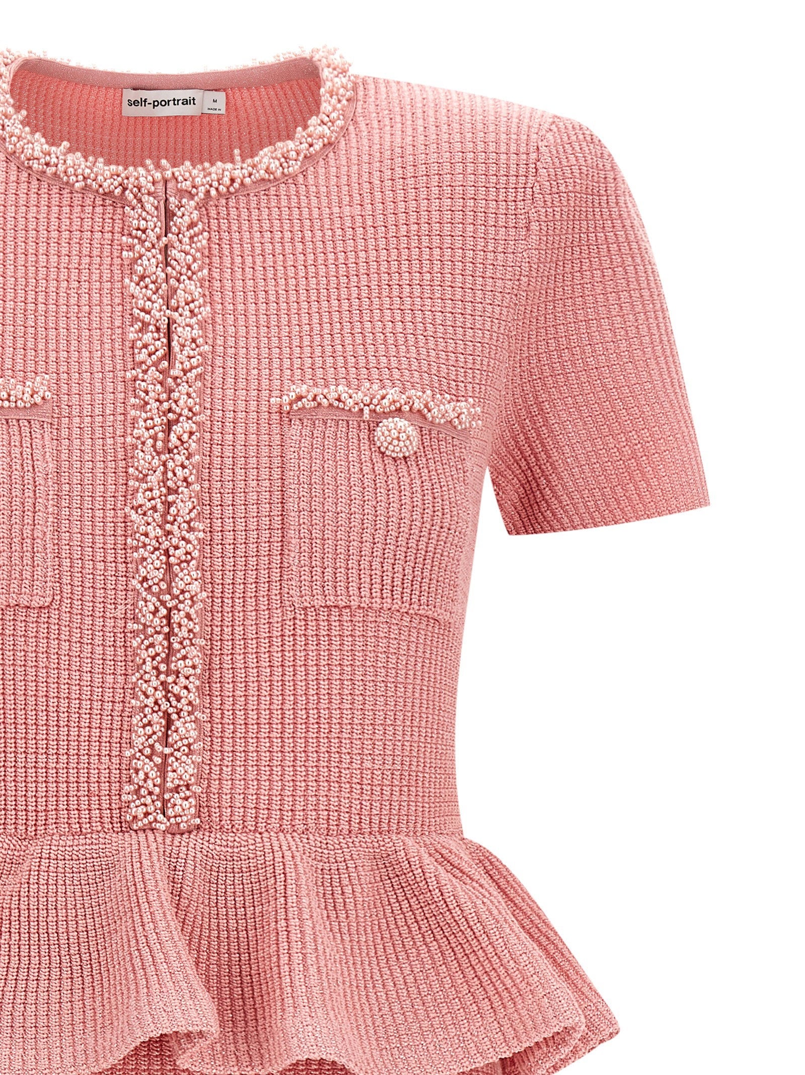 Self-Portrait Self-Portrait Pink Peplum Knit Midi Dress
