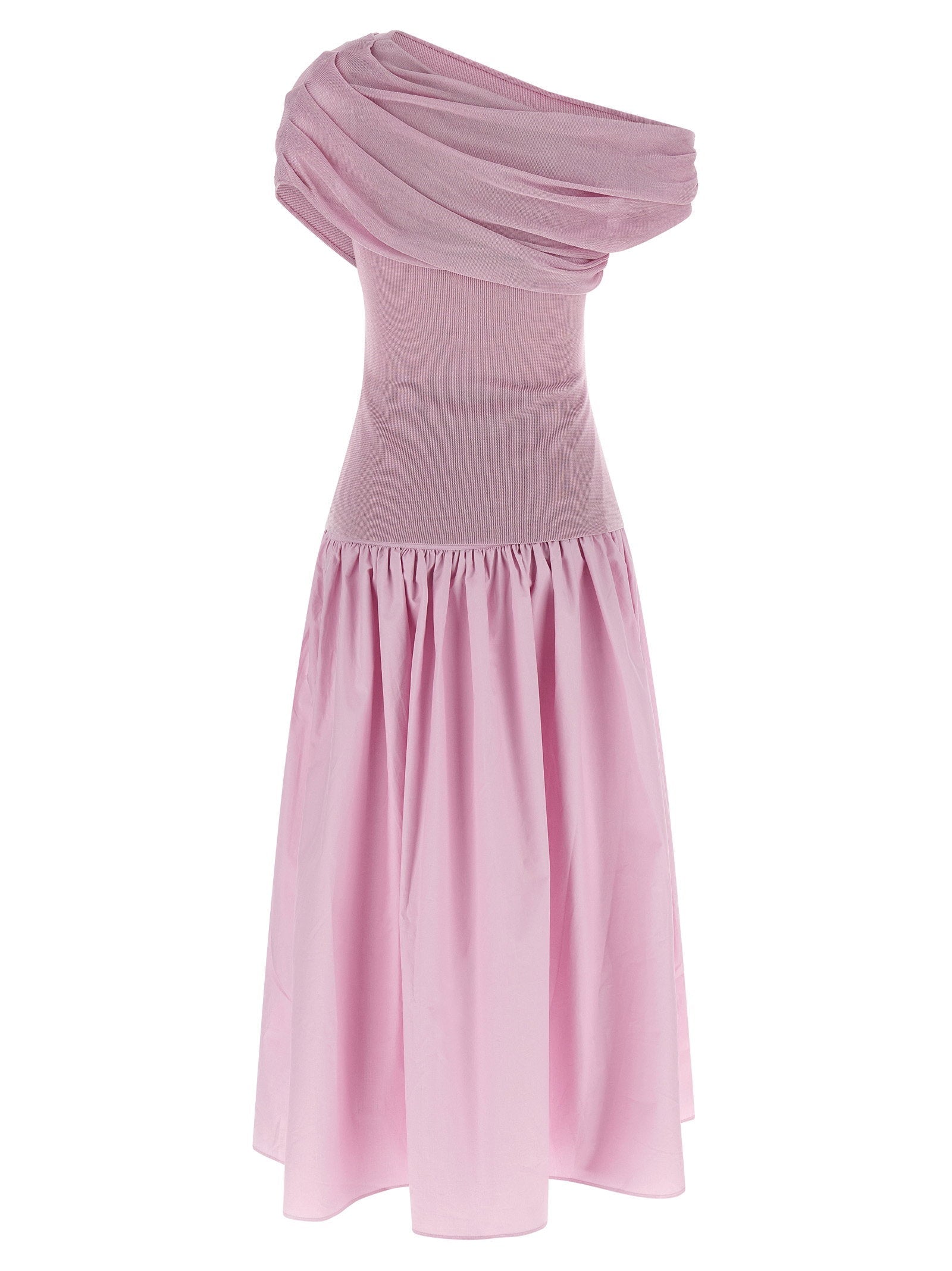Self-Portrait Self-Portrait Pink Cotton Draped Knit Midi Dress