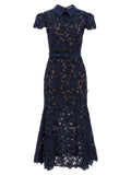 Self-Portrait Self-Portrait Navy Guipure Lace Midi Dress
