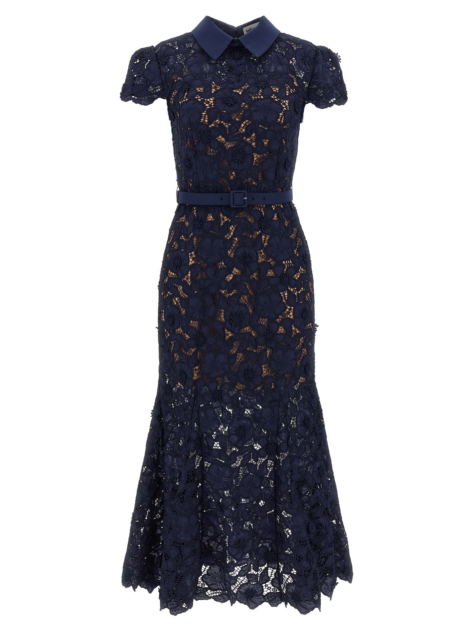 Self-Portrait Self-Portrait Navy Guipure Lace Midi Dress