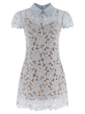 Self-Portrait Self-Portrait Blue Guipure Lace Mini Dress