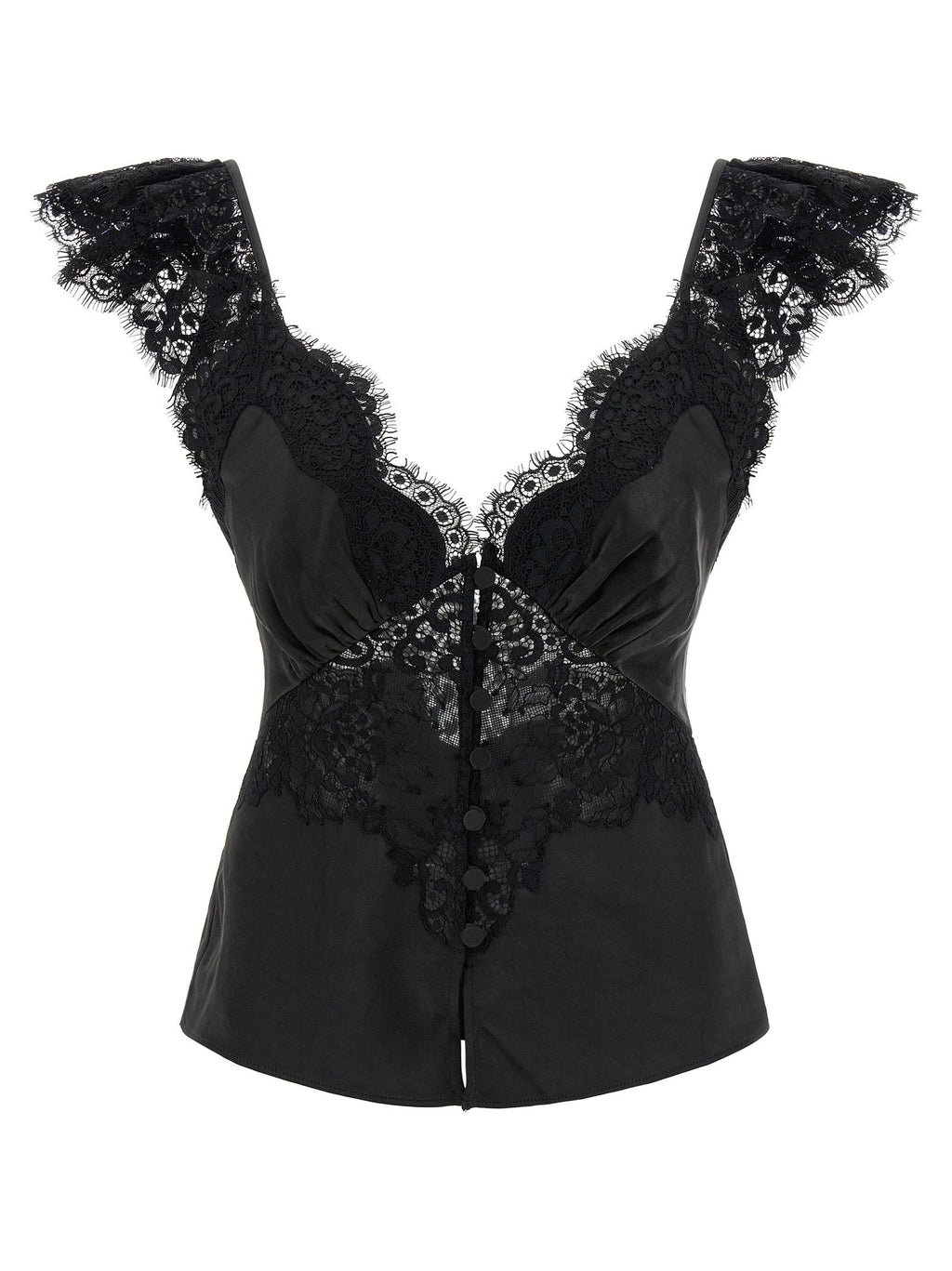 Self-Portrait Self-Portrait Black Satin Lace Top