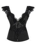 Self-Portrait Self-Portrait Black Satin Lace Top