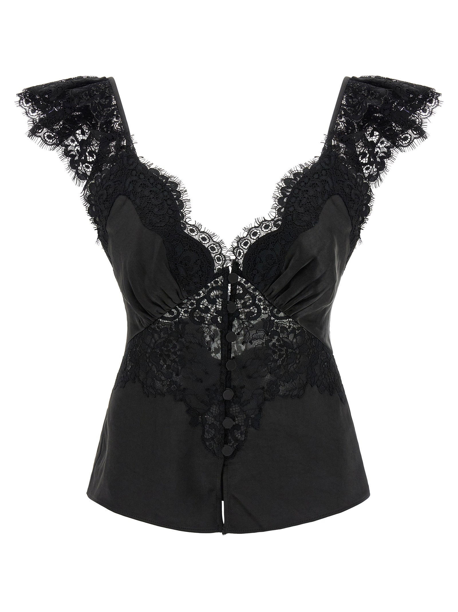 Self-Portrait Self-Portrait Black Satin Lace Top