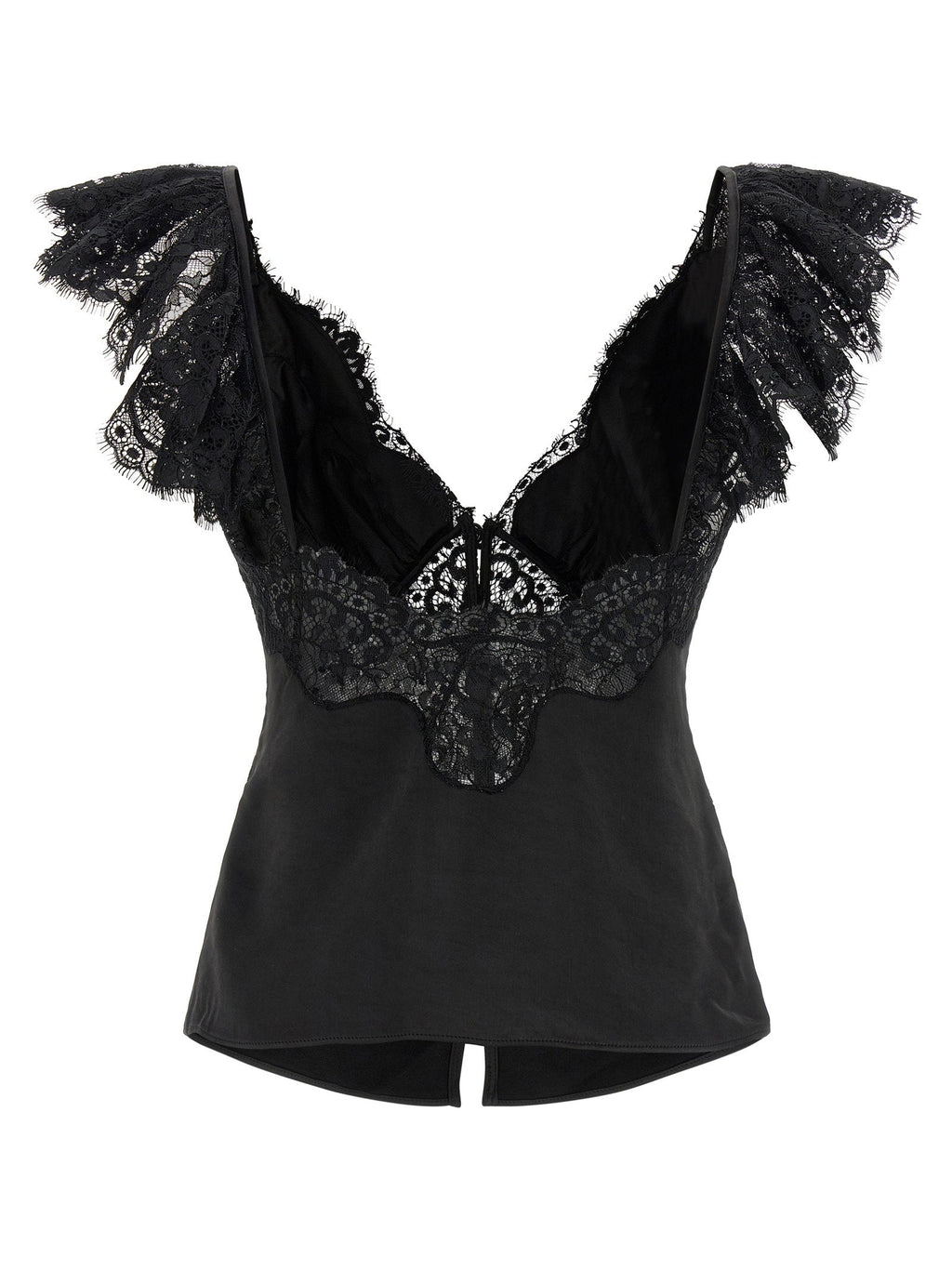 Self-Portrait Self-Portrait Black Satin Lace Top