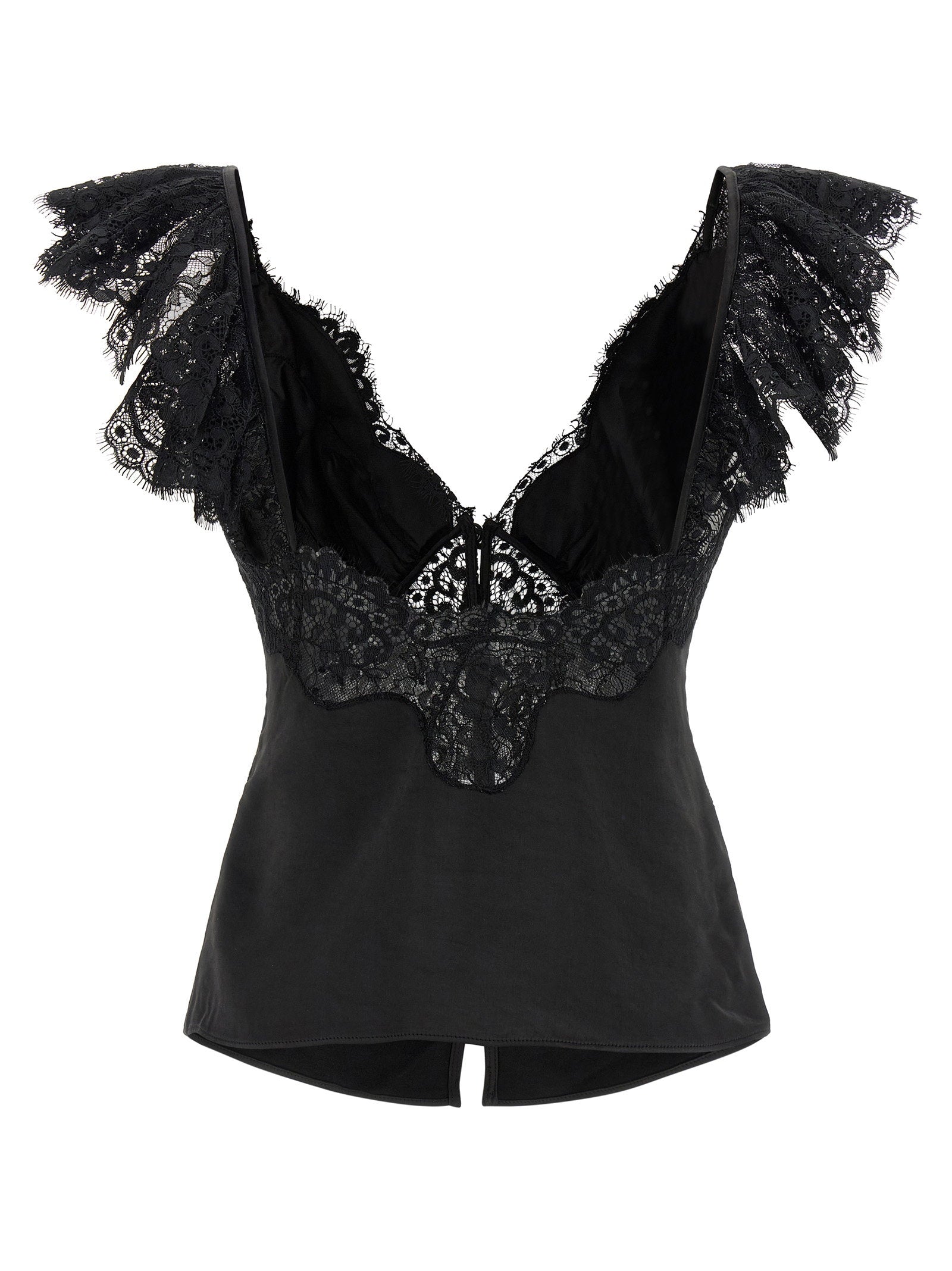Self-Portrait Self-Portrait Black Satin Lace Top