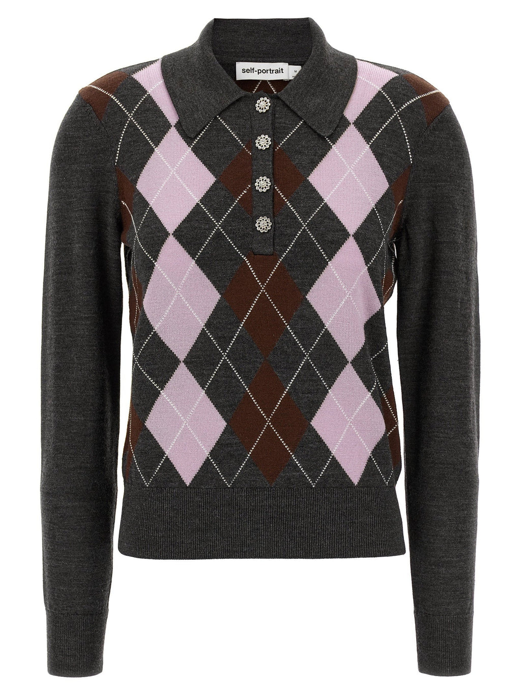 Self-Portrait Self-Portrait Grey Argyle Lightweight Sweater