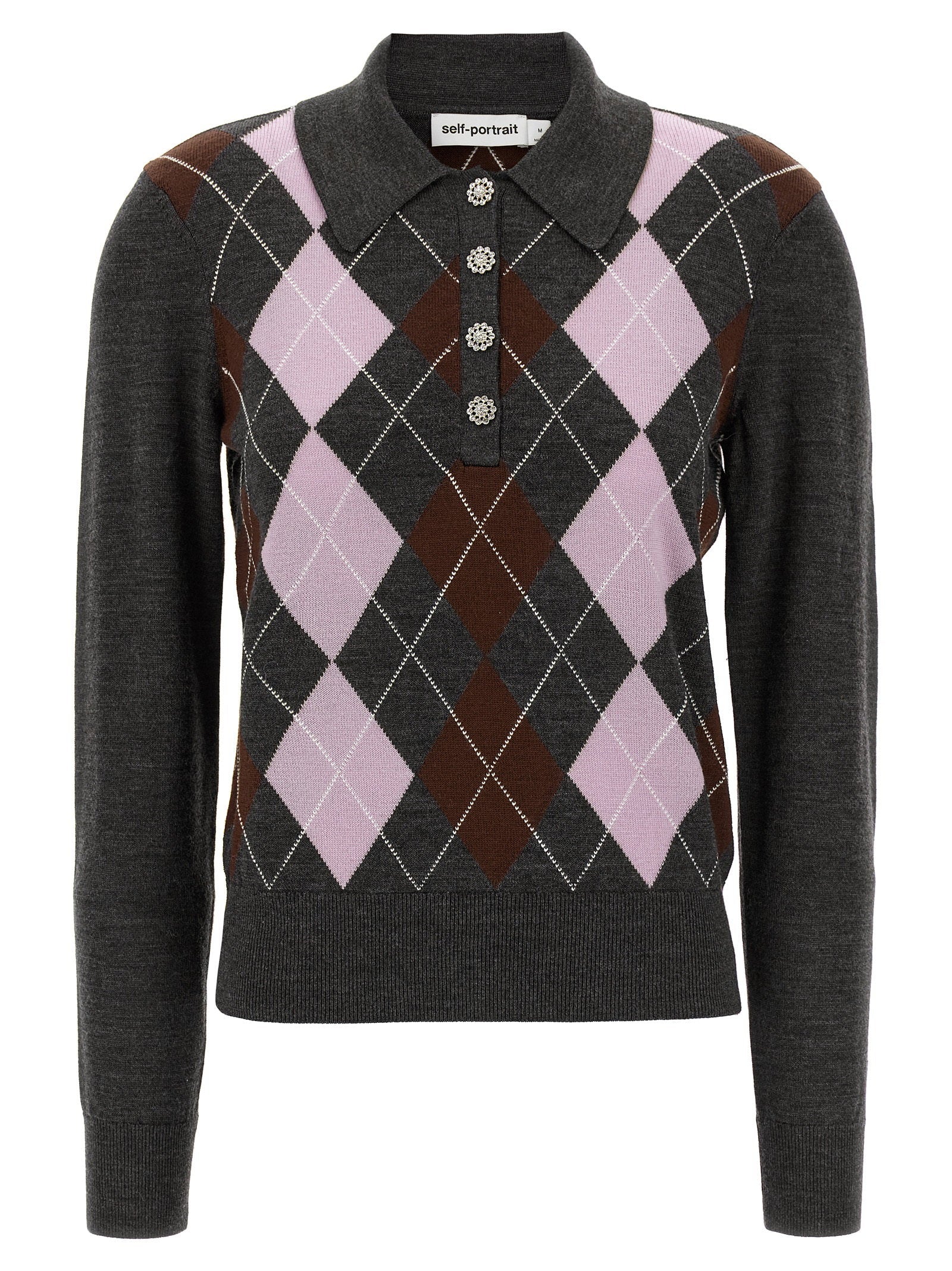 Self-Portrait Self-Portrait Grey Argyle Lightweight Sweater
