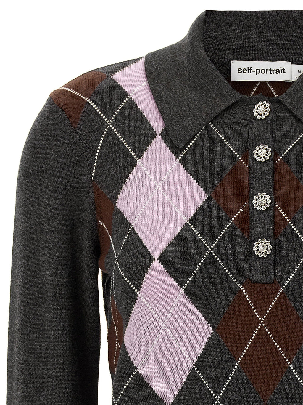 Self-Portrait Self-Portrait Grey Argyle Lightweight Sweater