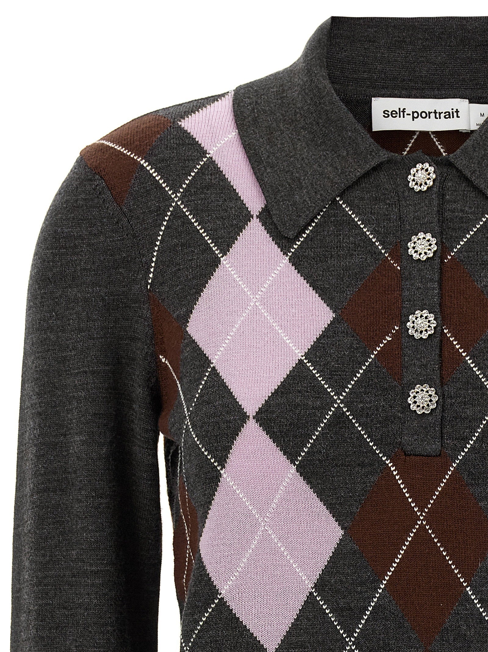 Self-Portrait Self-Portrait Grey Argyle Lightweight Sweater