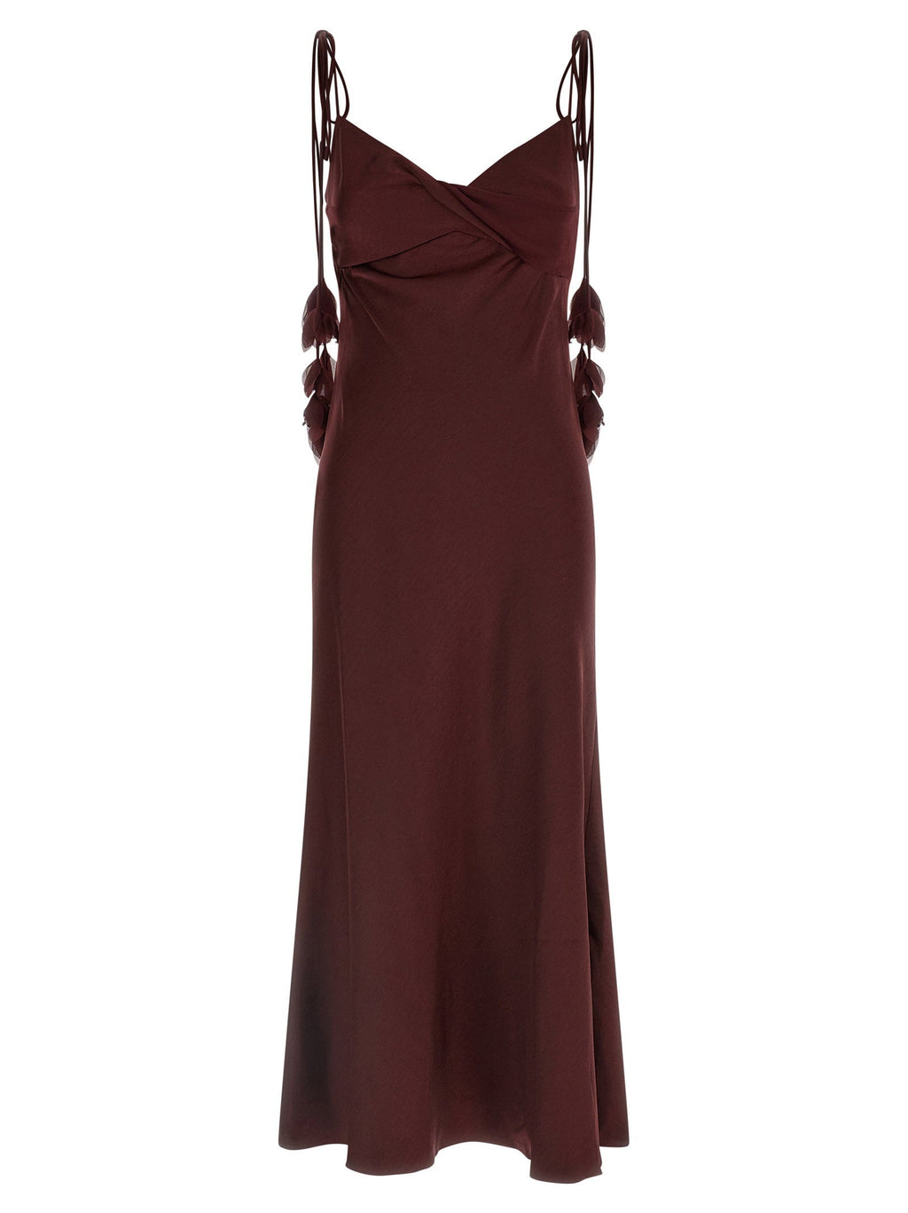 Self-Portrait Self-Portrait Burgundy Satin Flower Midi Dress