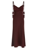 Self-Portrait Self-Portrait Burgundy Satin Flower Midi Dress