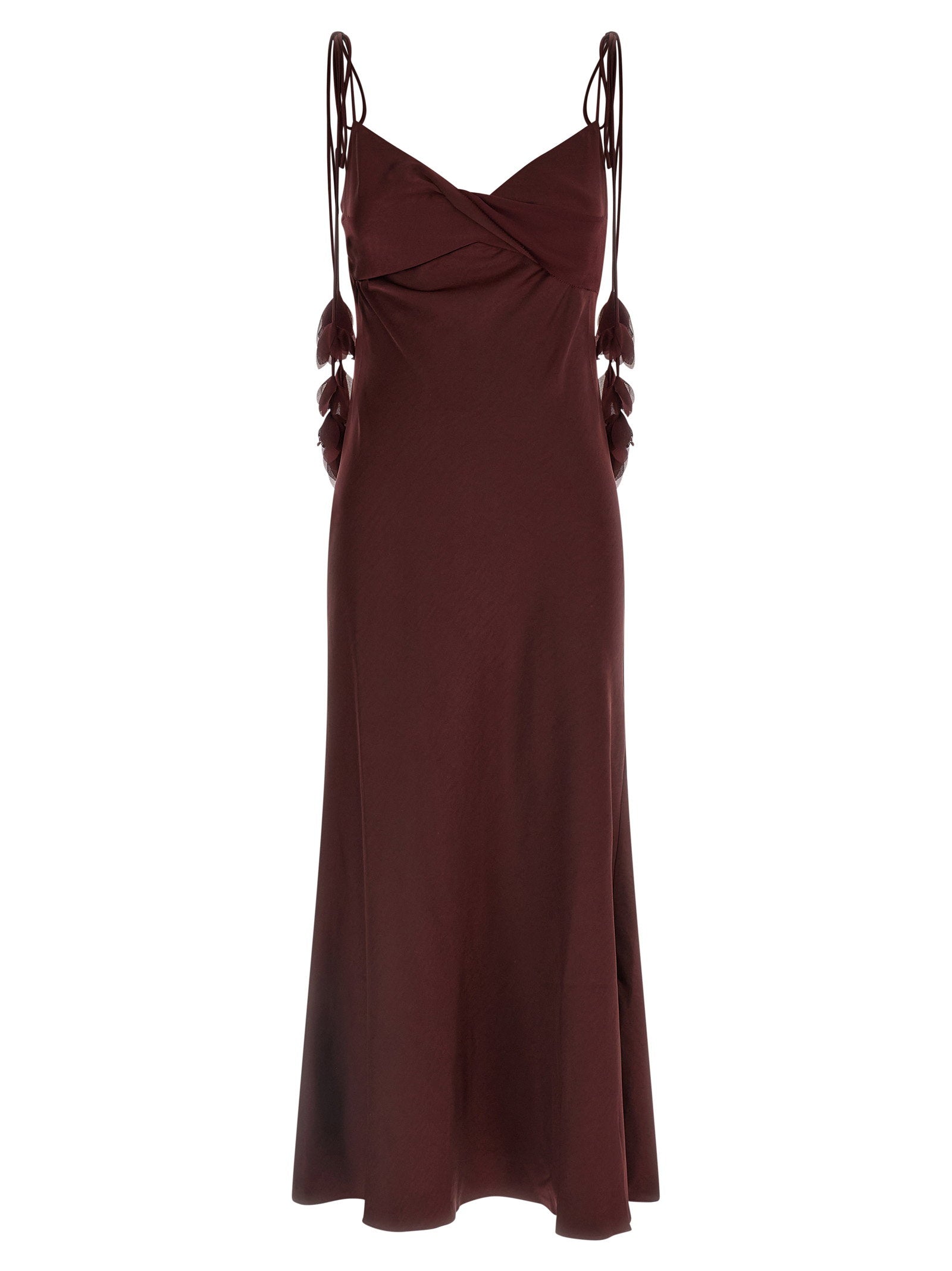 Self-Portrait Self-Portrait Burgundy Satin Flower Midi Dress