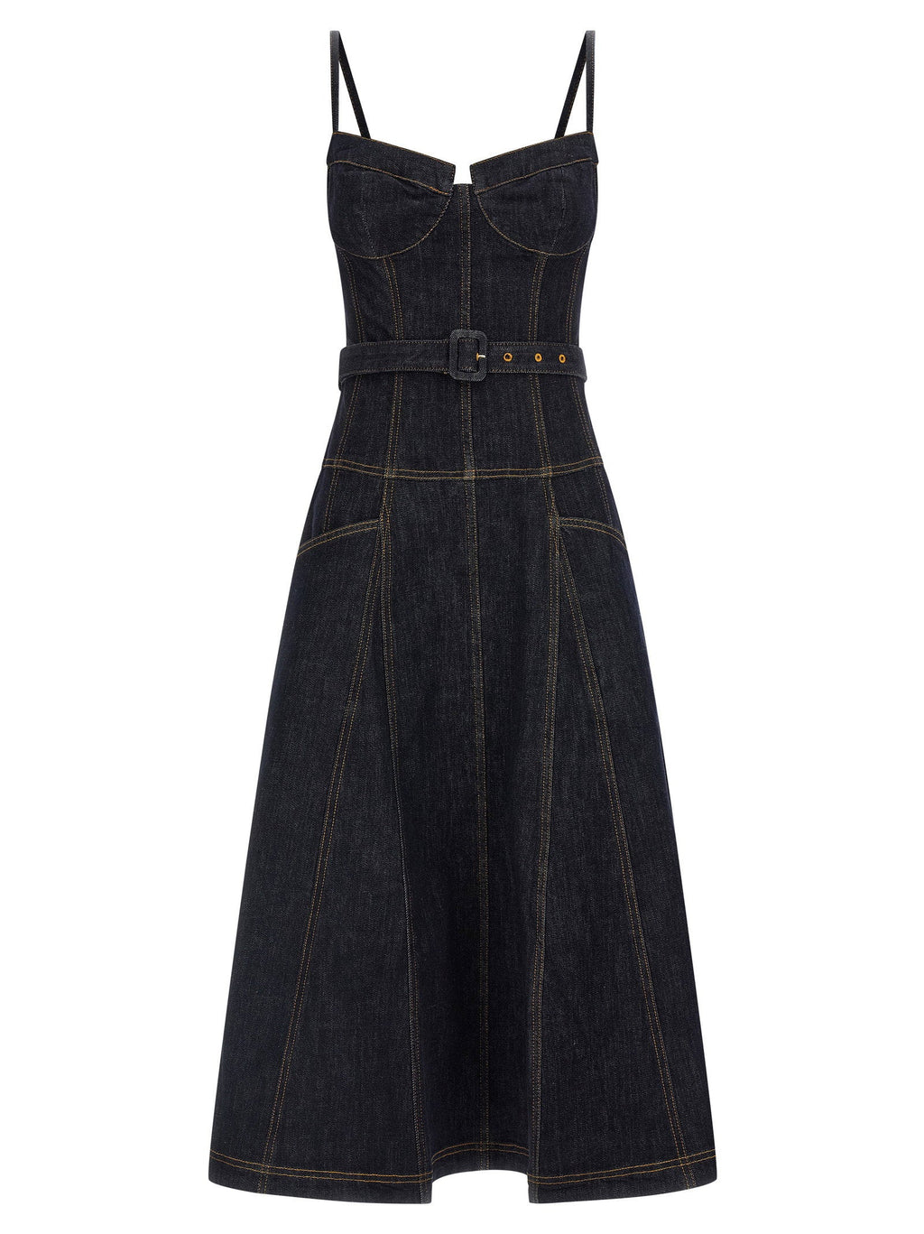Self-Portrait Self-Portrait Indigo Denim Flared Midi Dress
