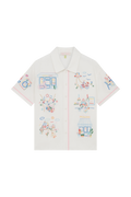 Short Sleeve Shirt With Cafe Scene Embroidery